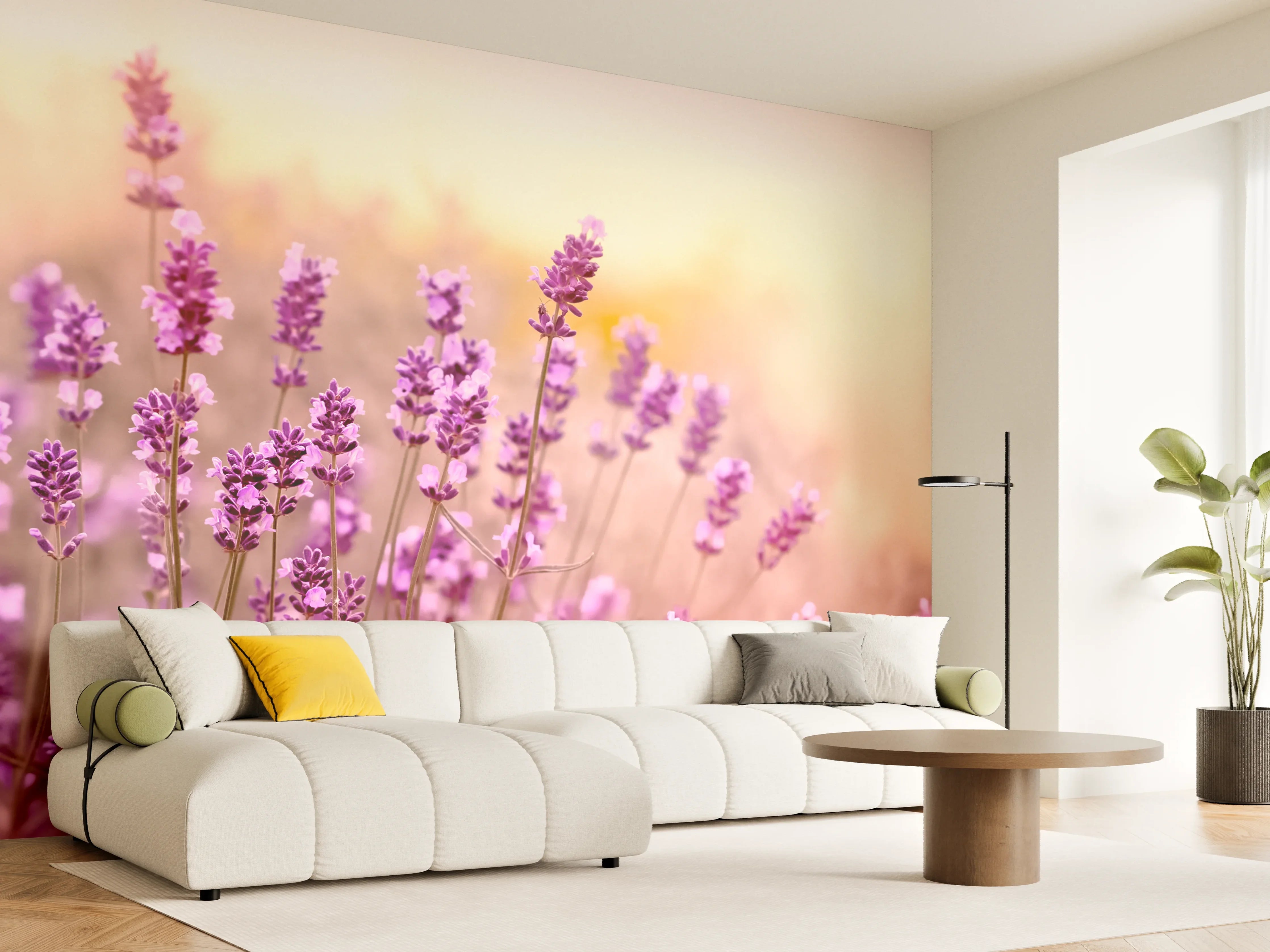 Wandverkleidung Wohnzimmer - Weicher und selektiver Fokus auf Lavendelblüte
