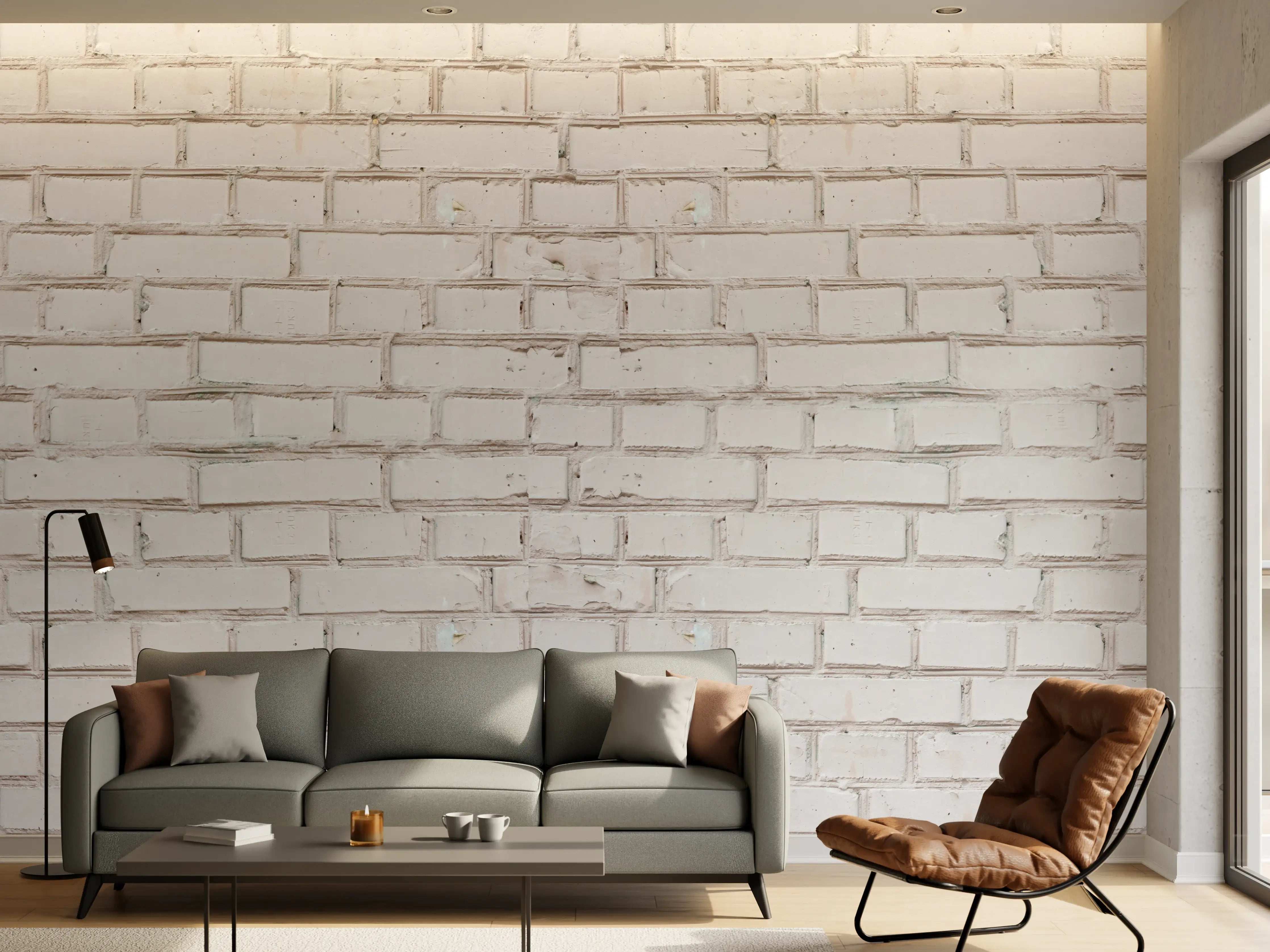 Wandverkleidung Wohnzimmer - Weiß-Beige Ziegelsteinmauer