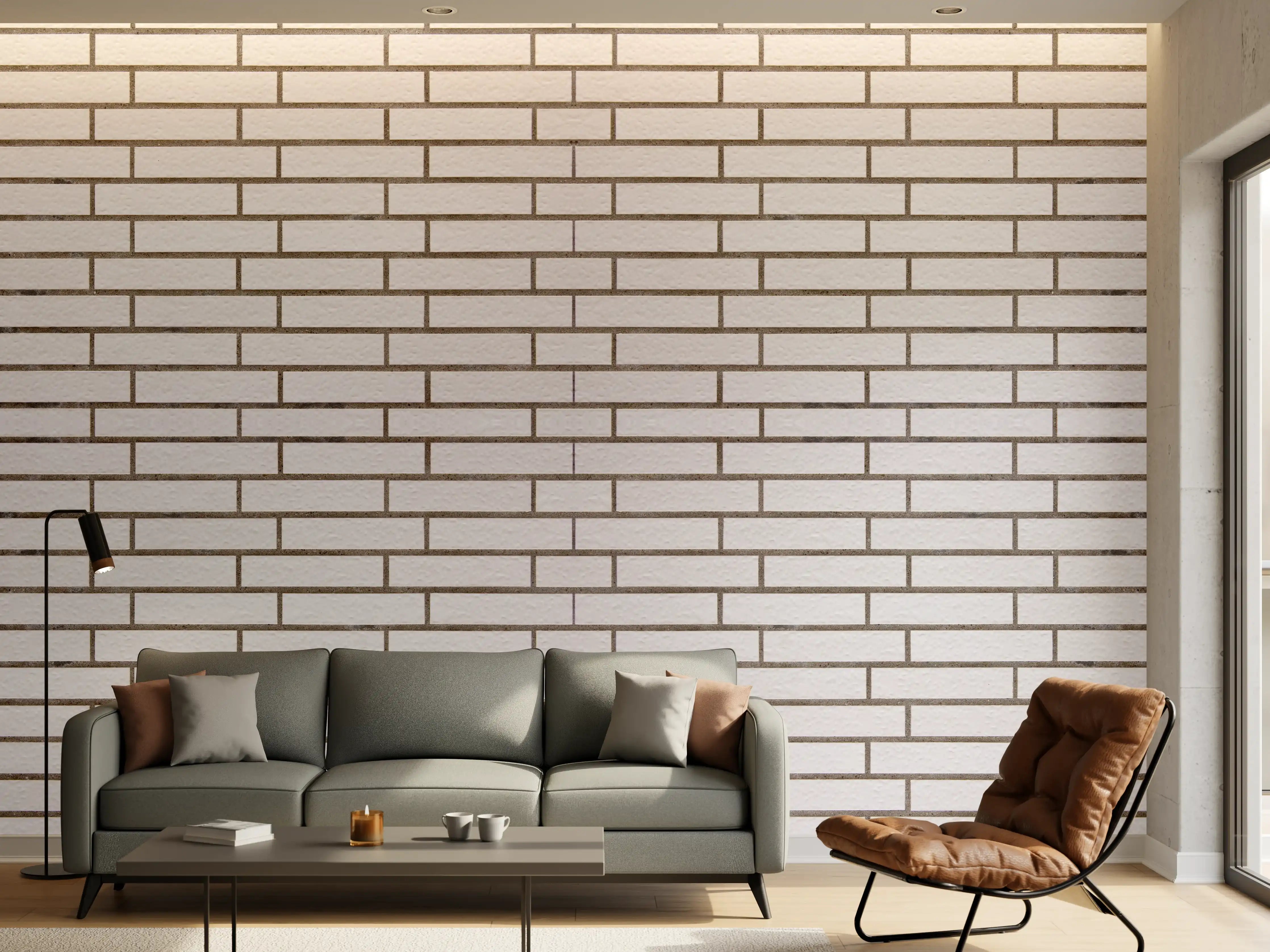 Wandverkleidung Wohnzimmer - Weiß-Brauner Backsteinmauer