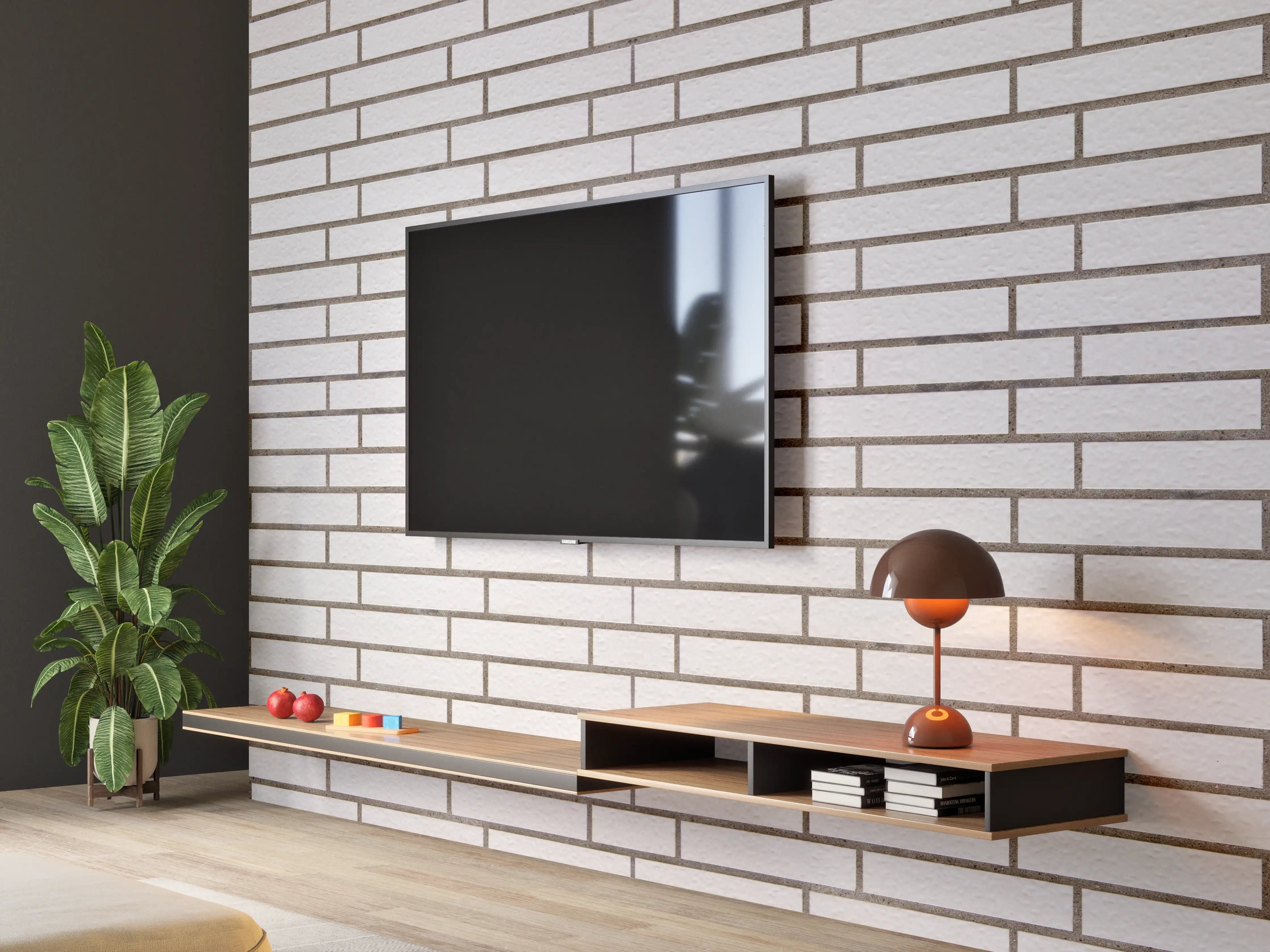 Wandverkleidung Wohnzimmer - Weiß-Brauner Backsteinmauer