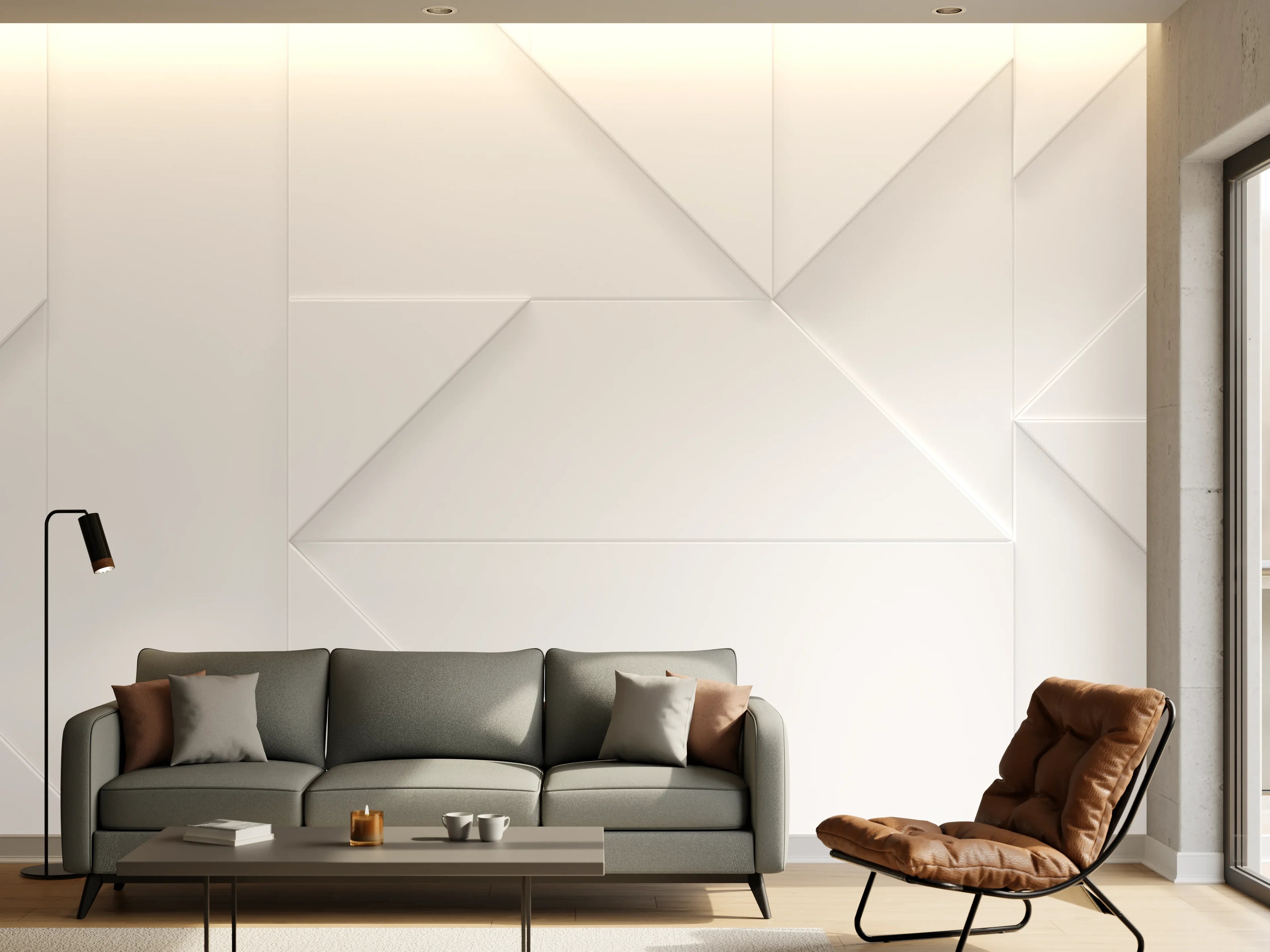 Wandverkleidung Wohnzimmer - Weiß Geometrisches 3D Design