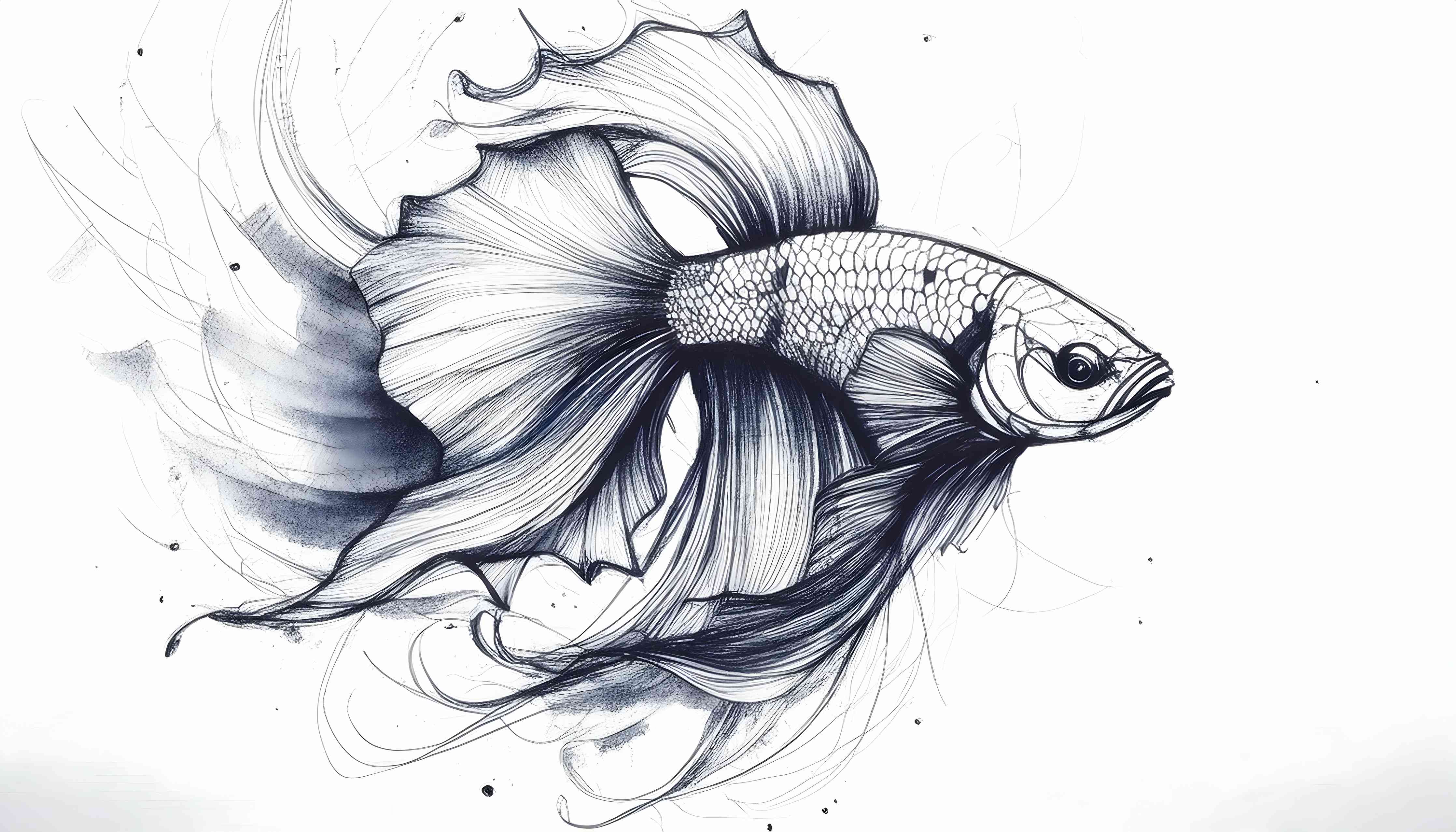 Wandverkleidung Wohnzimmer-Weiß-Grau Betta-Fisch Illustration
