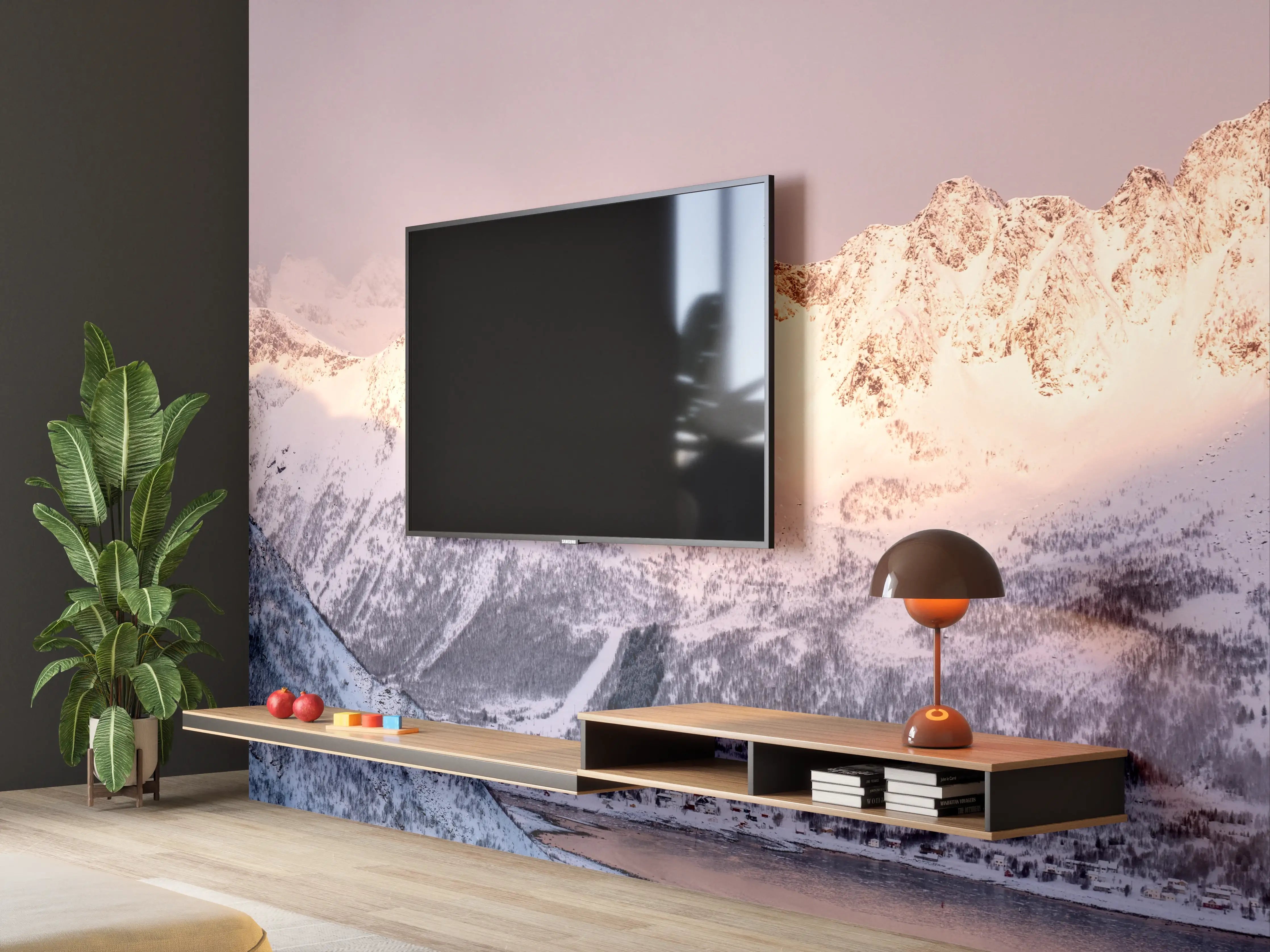 Wandverkleidung Wohnzimmer - Weiß-Grau-Blau Bergpanorama Norwegen