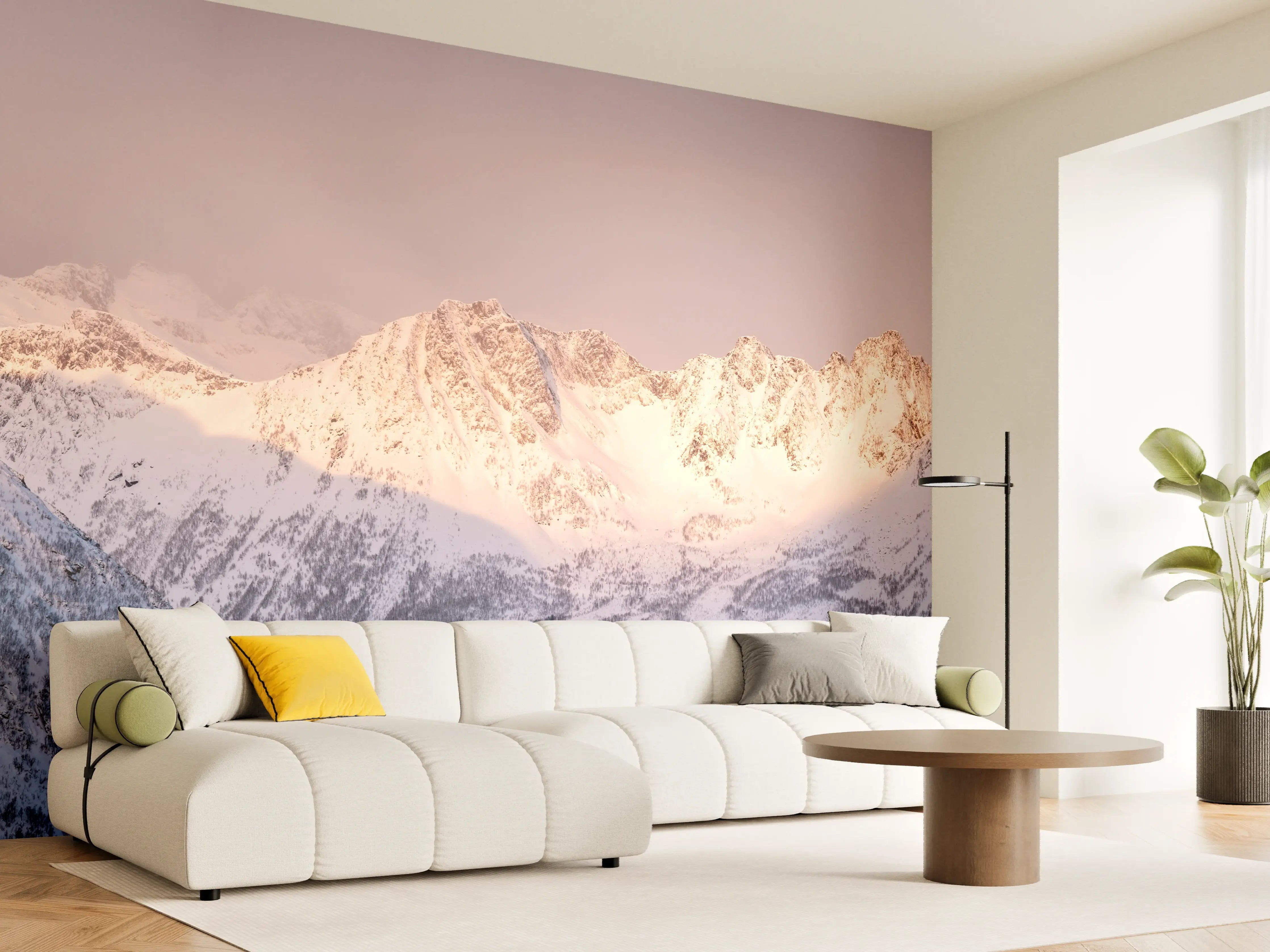 Wandverkleidung Wohnzimmer - Weiß-Grau-Blau Bergpanorama Norwegen