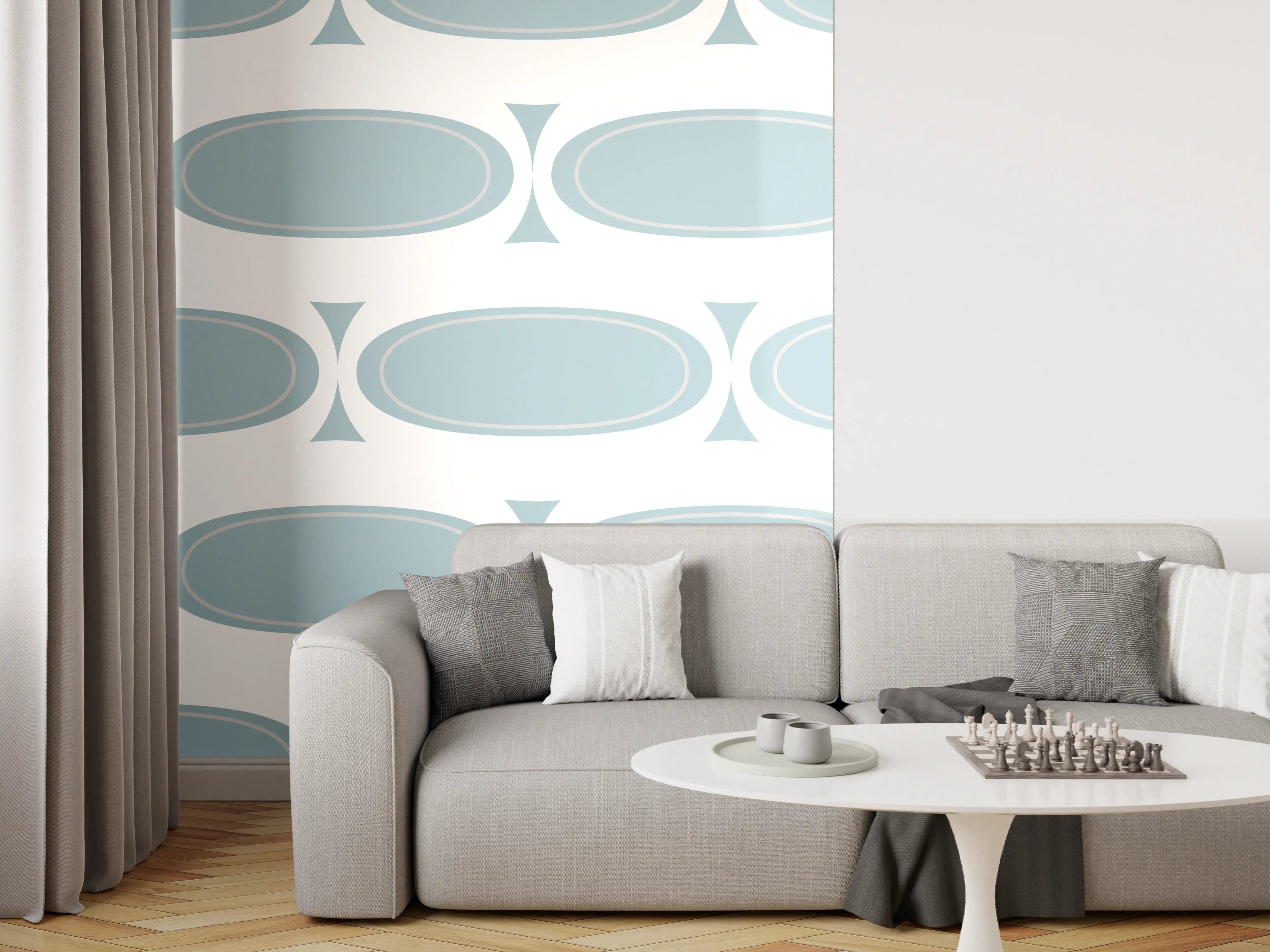 Wandverkleidung Wohnzimmer - Weiß-Grau Grafisches Muster
