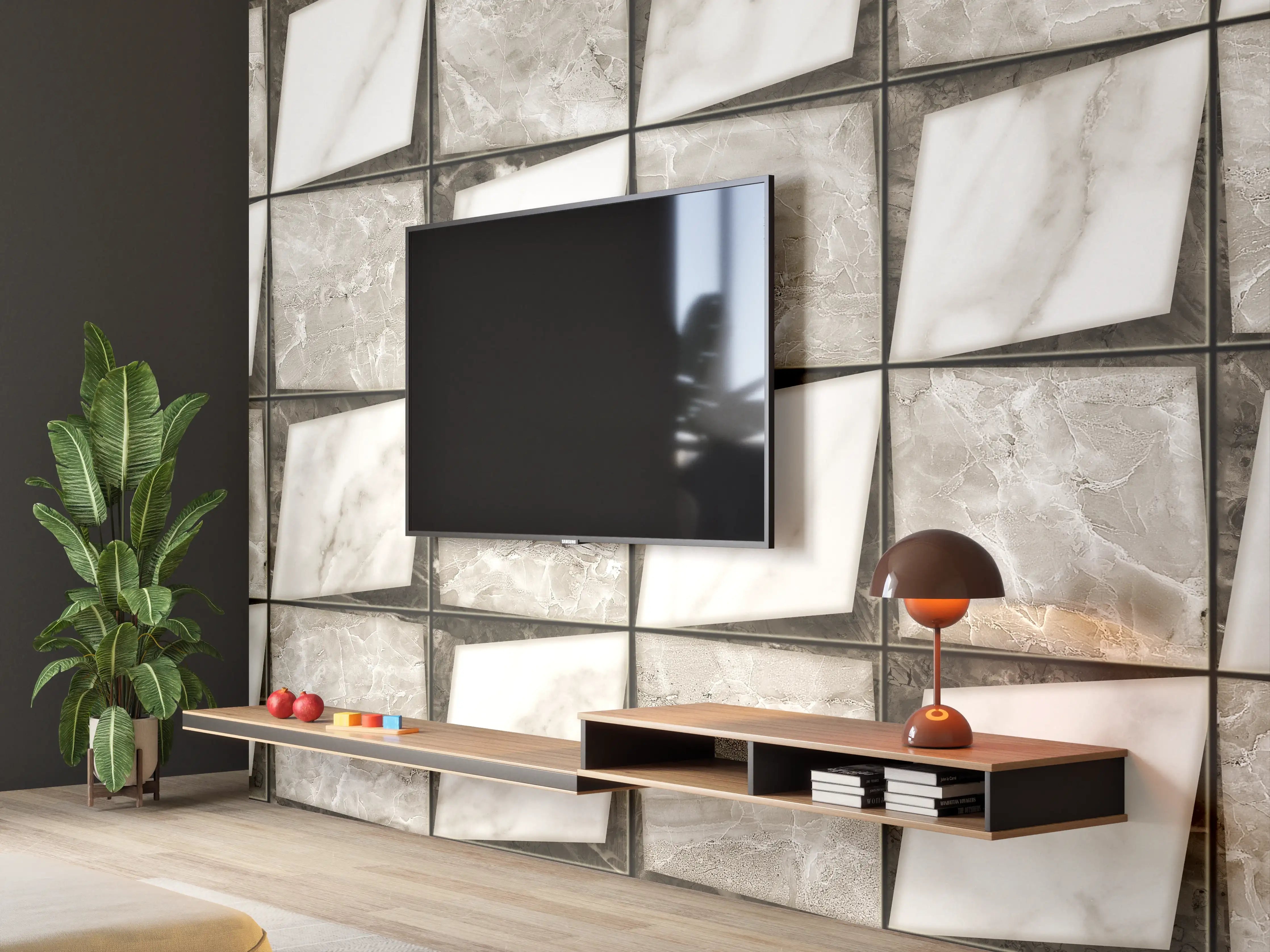 Wandverkleidung Wohnzimmer - Weiß-Grau Keramik Mosaikfliesen