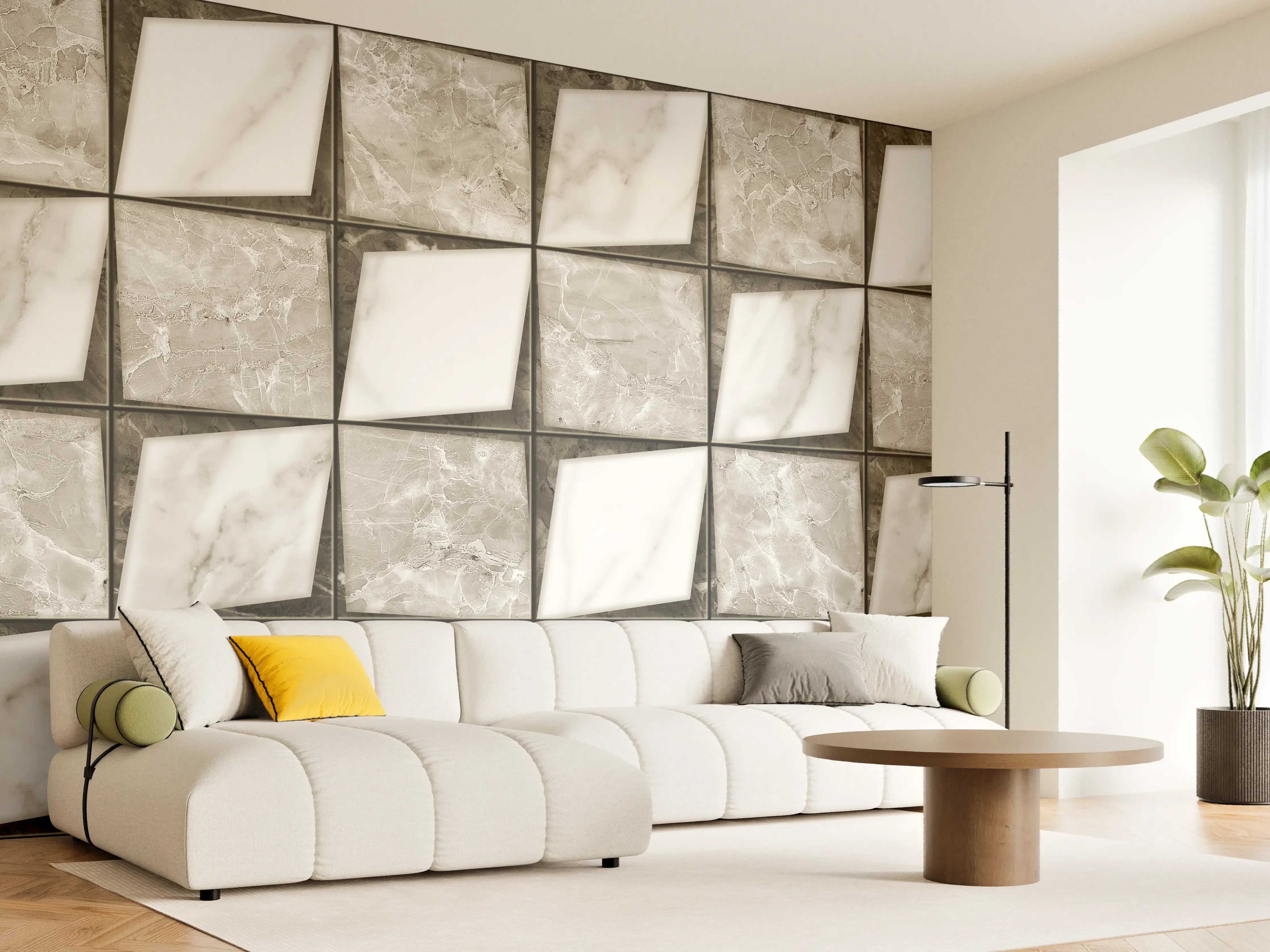 Wandverkleidung Wohnzimmer - Weiß-Grau Keramik Mosaikfliesen
