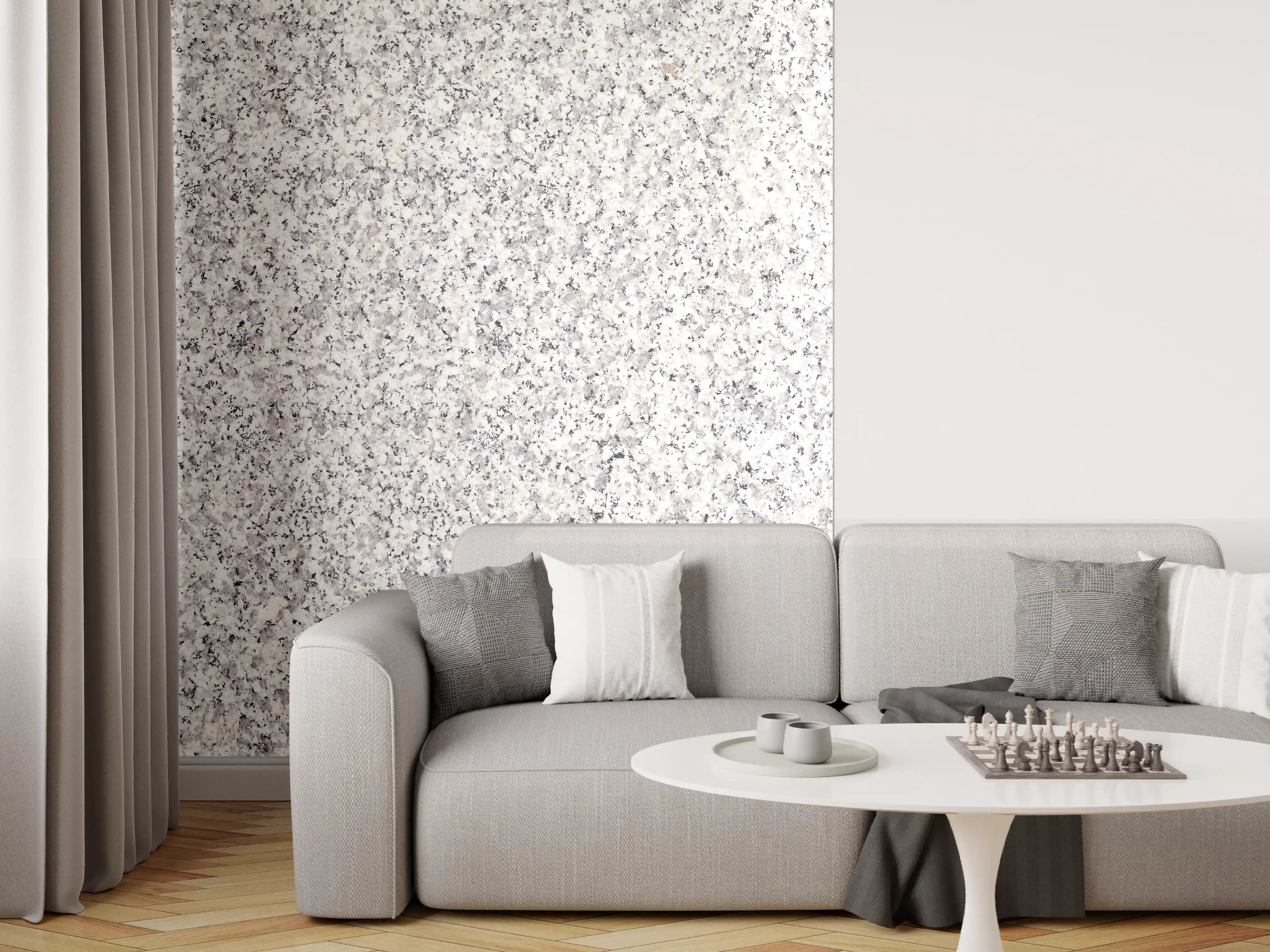 Wandverkleidung Wohnzimmer - Weiß-Grau Terrazzo Bodentextur