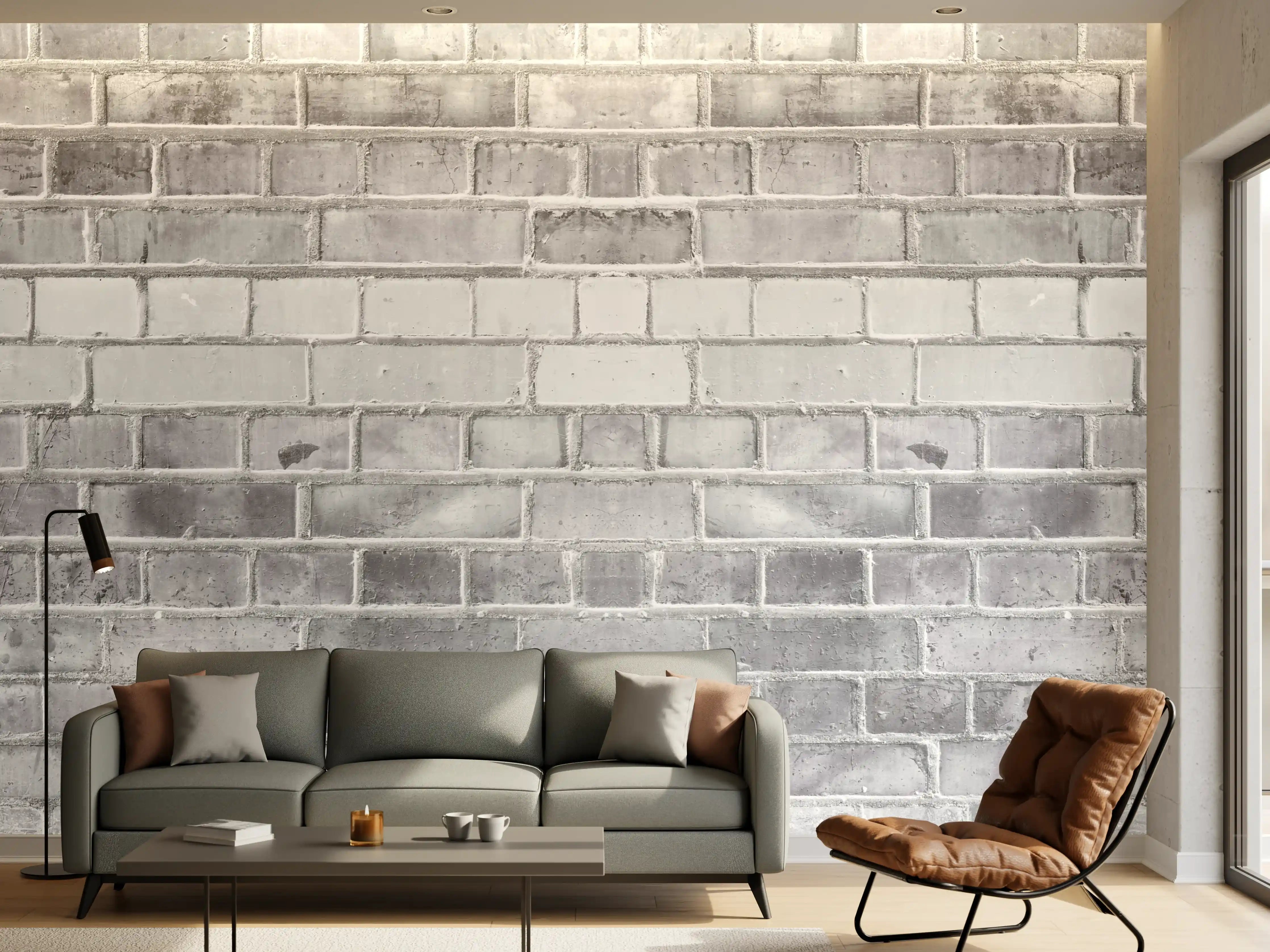 Wandverkleidung Wohnzimmer - Weiß-Graue Backstein Wandtextur