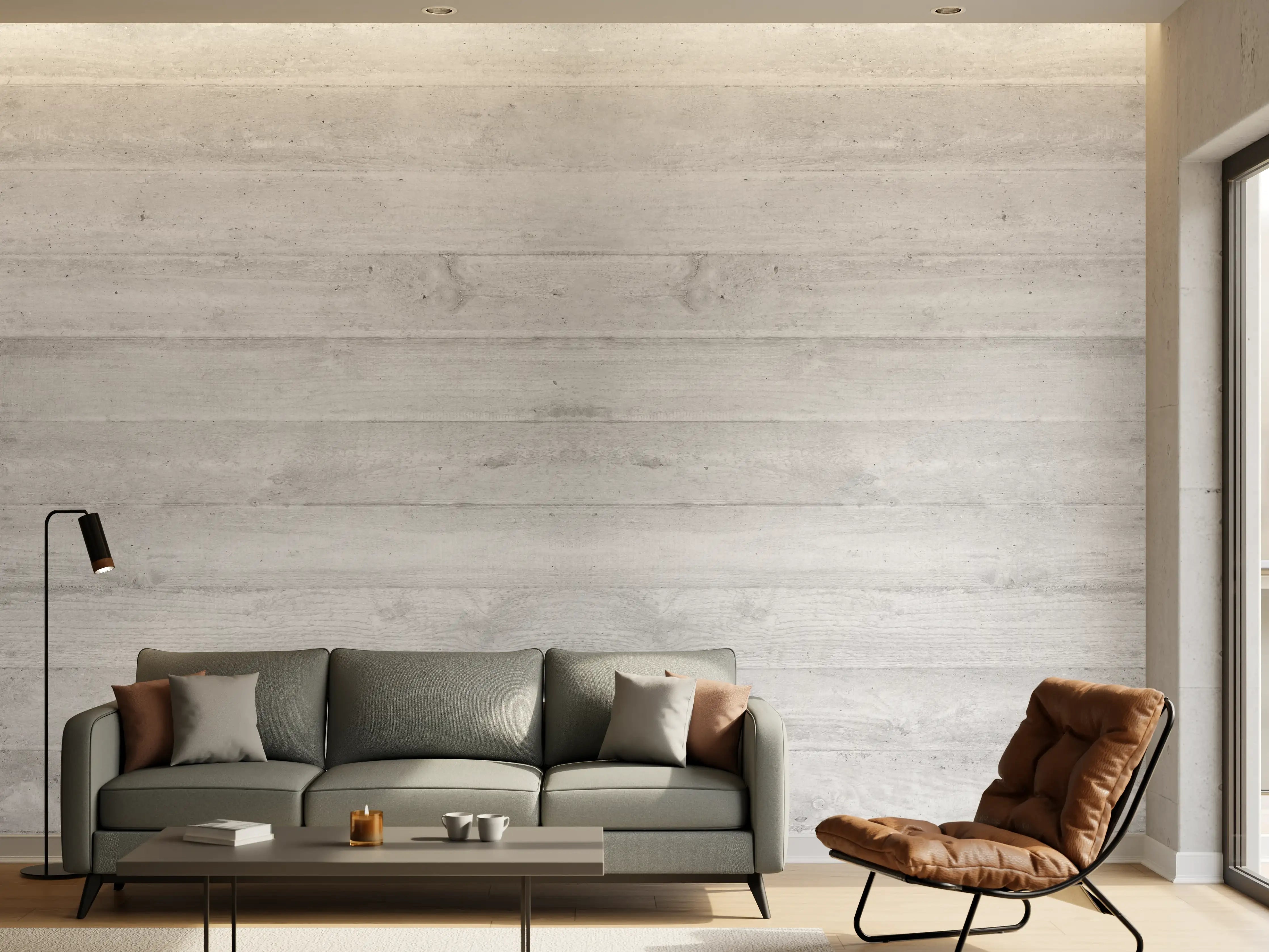 Wandverkleidung Wohnzimmer - Weiß-Graue Betontextur Panorama