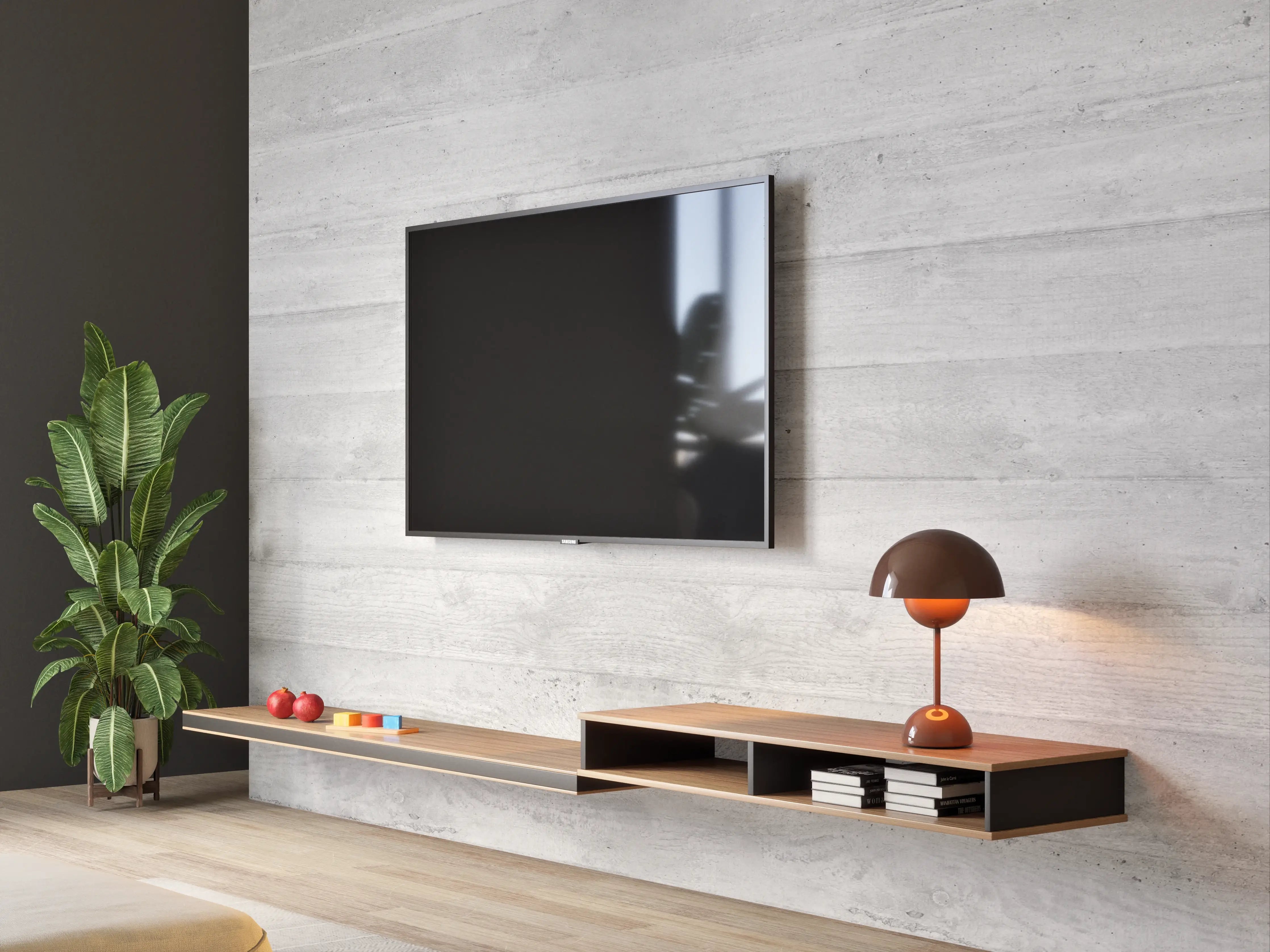 Wandverkleidung Wohnzimmer - Weiß-Graue Betontextur Panorama