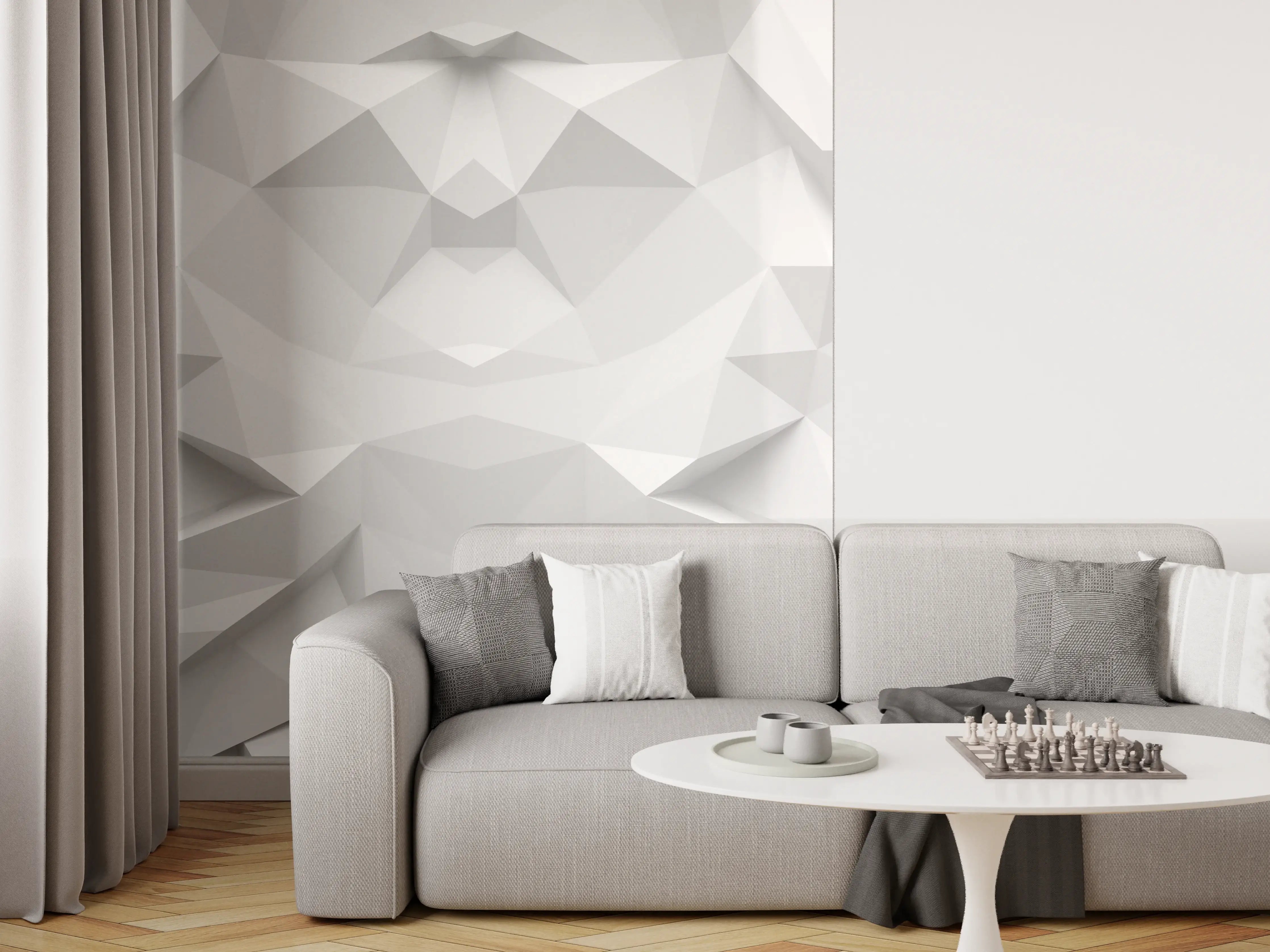 Wandverkleidung Wohnzimmer - Weiß-Graue Geometrie-Textur