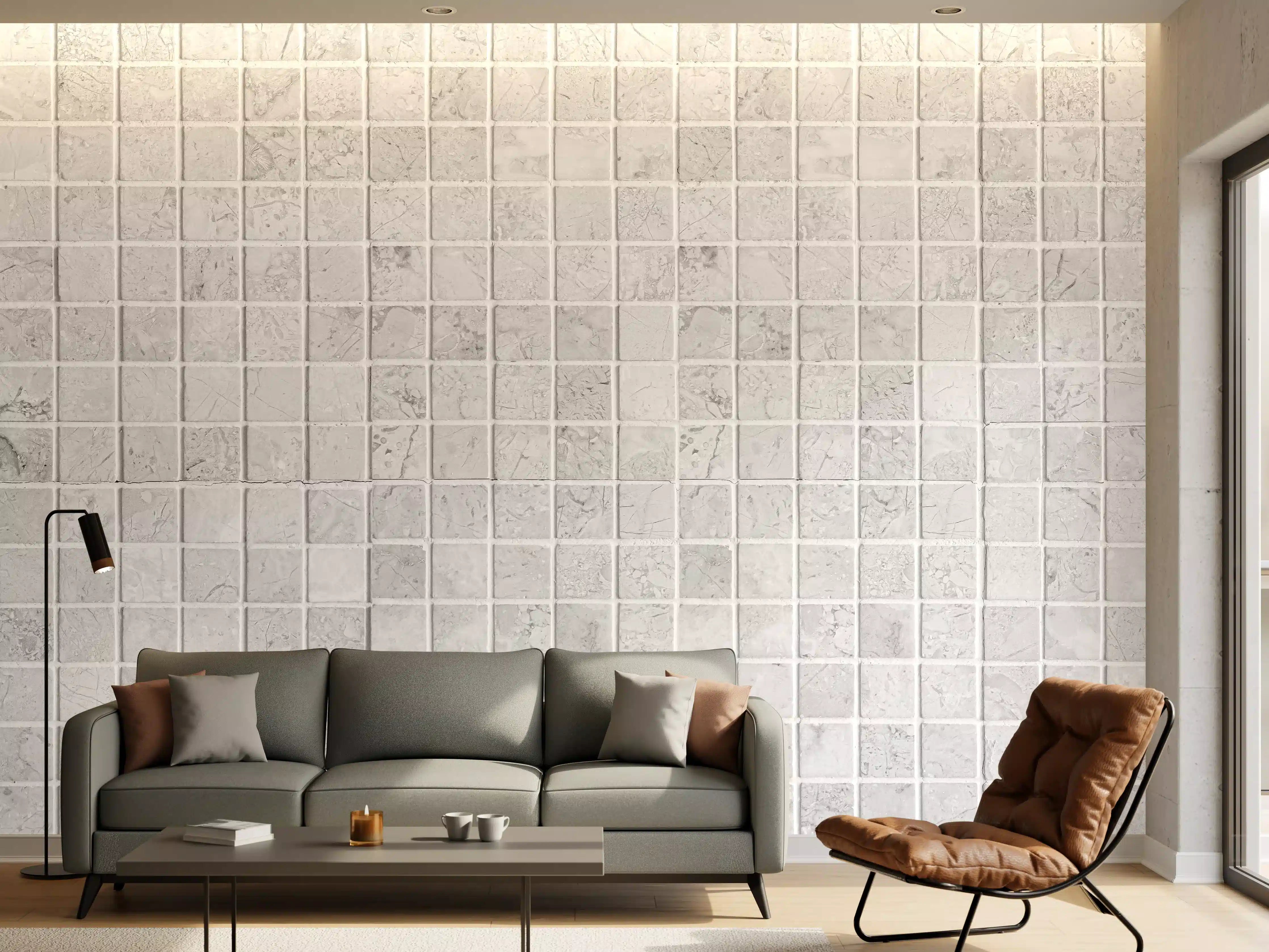 Wandverkleidung Wohnzimmer - Weiß-Graue Mosaikfliesen Textur