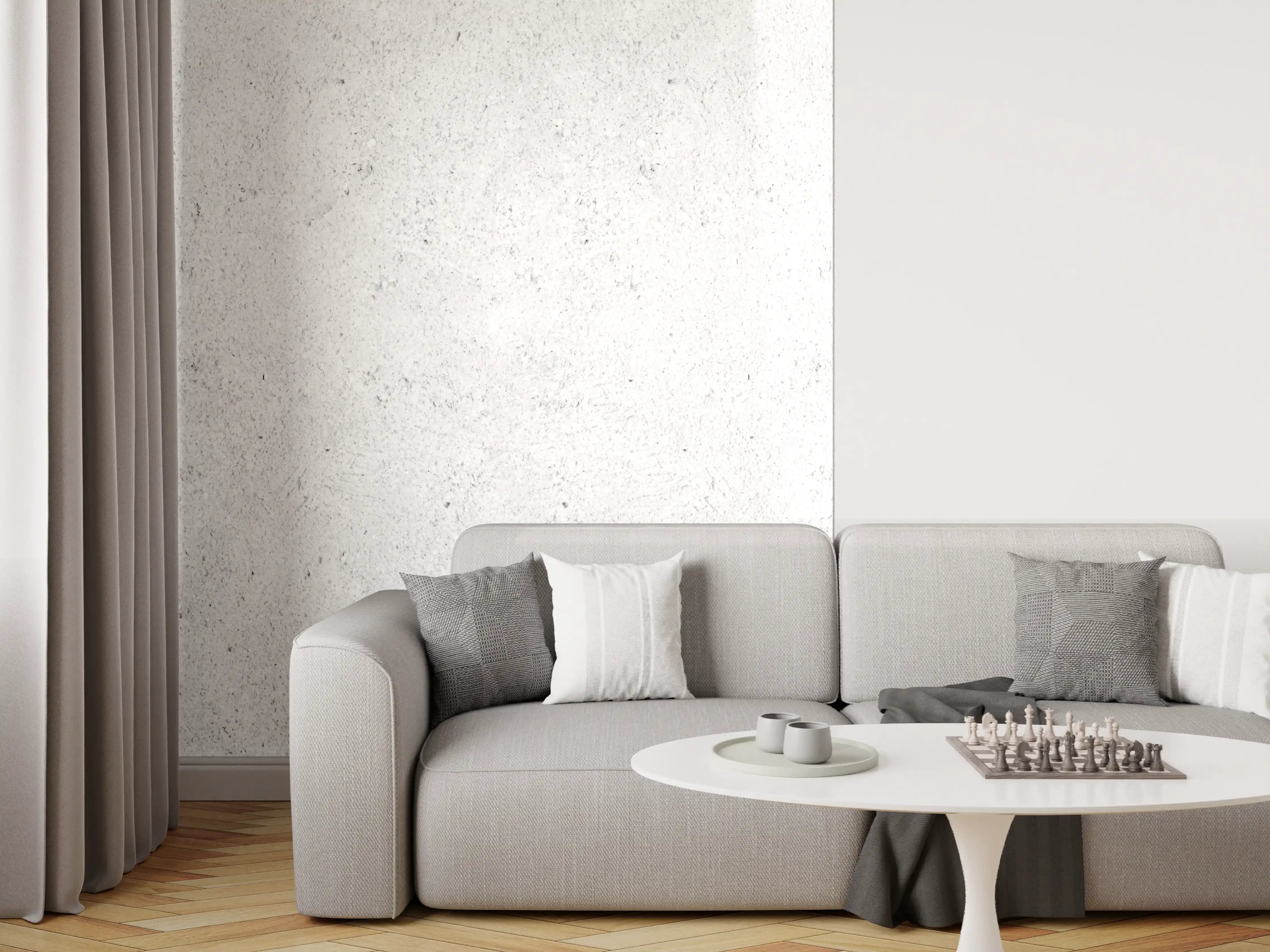 Wandverkleidung Wohnzimmer - Weiss-Grauer Kalkstein
