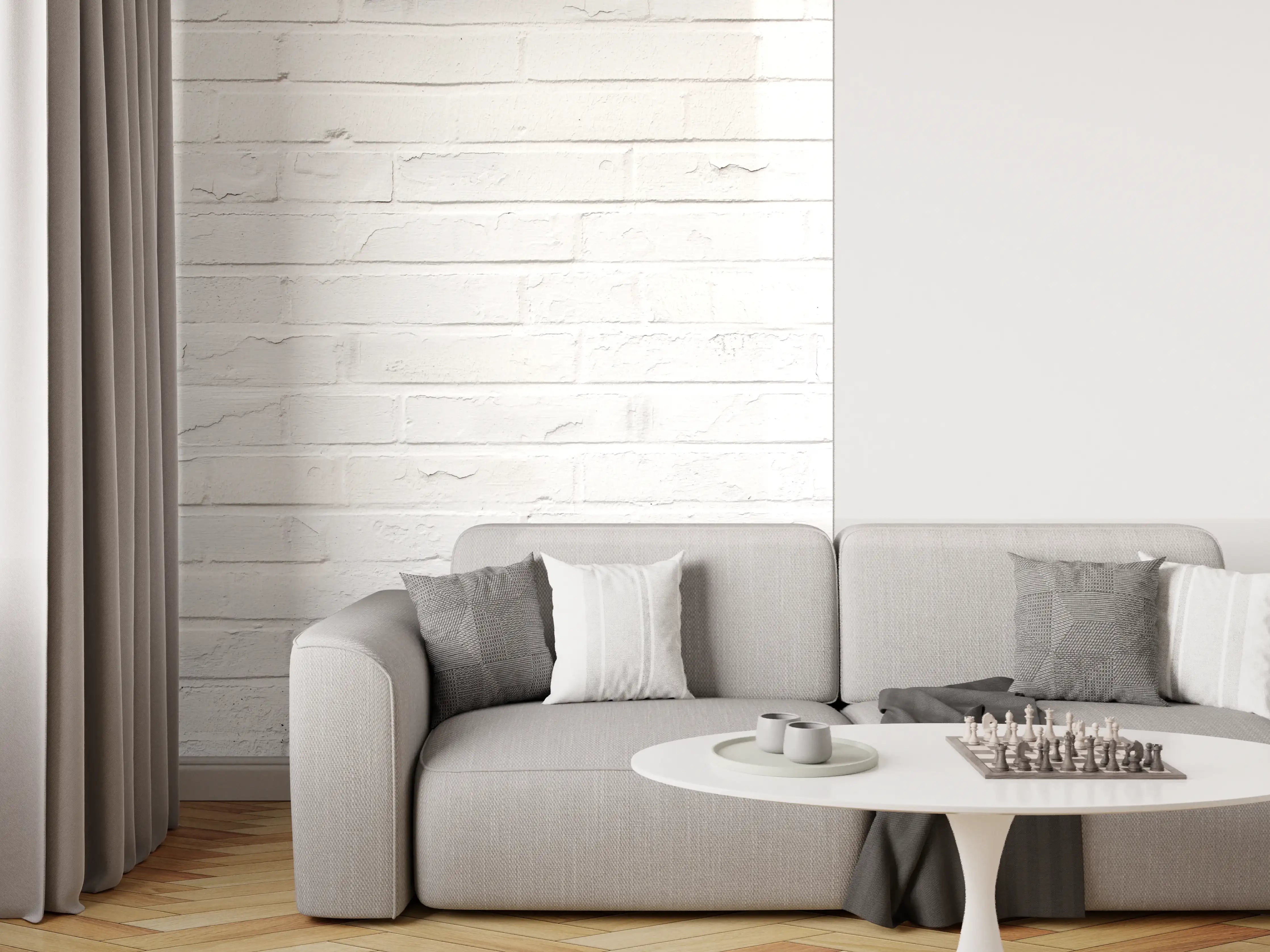 Wandverkleidung Wohnzimmer - Weiß bemalte Steinmauer