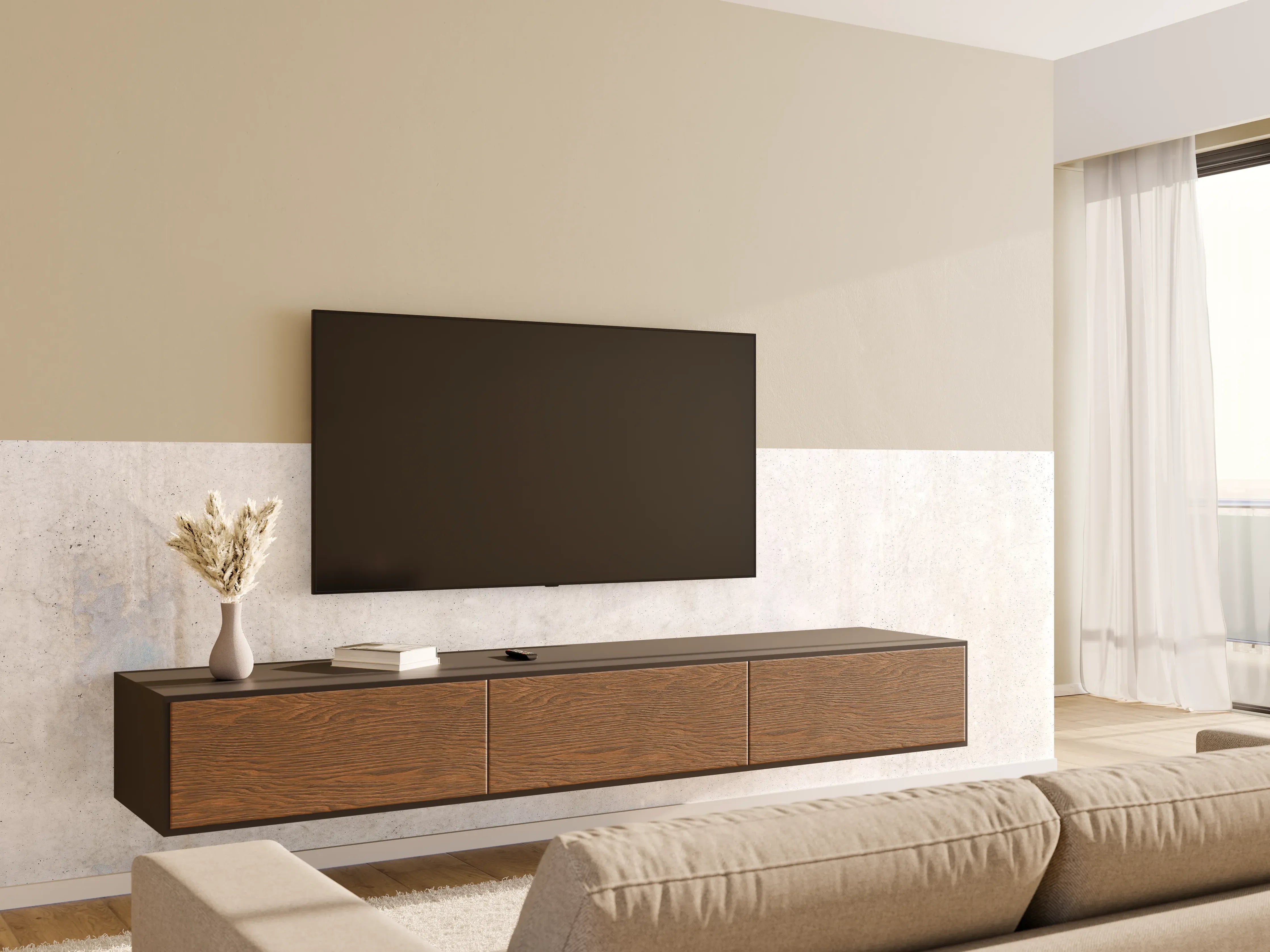 Wandverkleidung Wohnzimmer - Weiß-bläuliche Betonwand