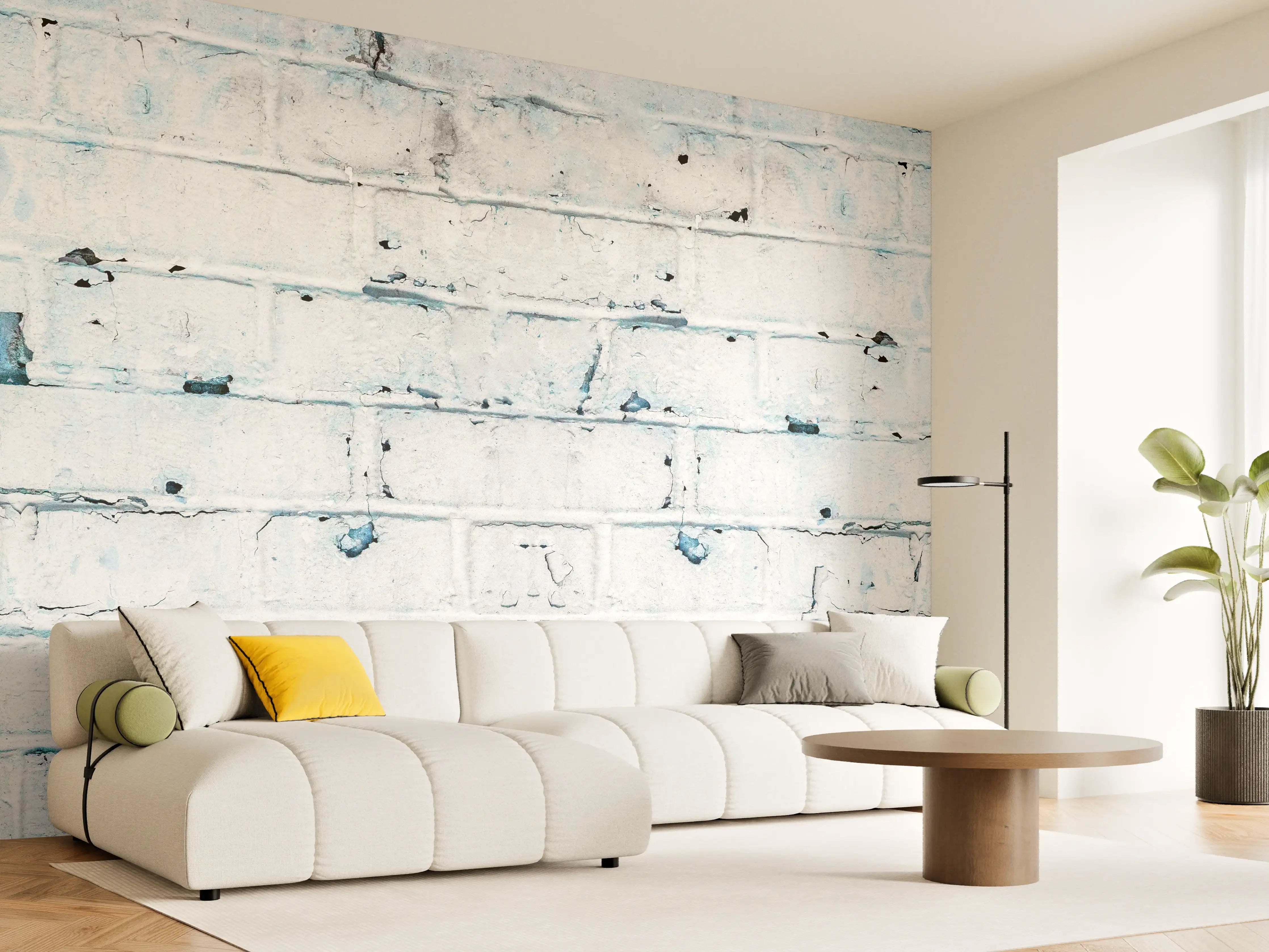 Wandverkleidung Wohnzimmer - Weiß blau beschädigte Backsteinmauer