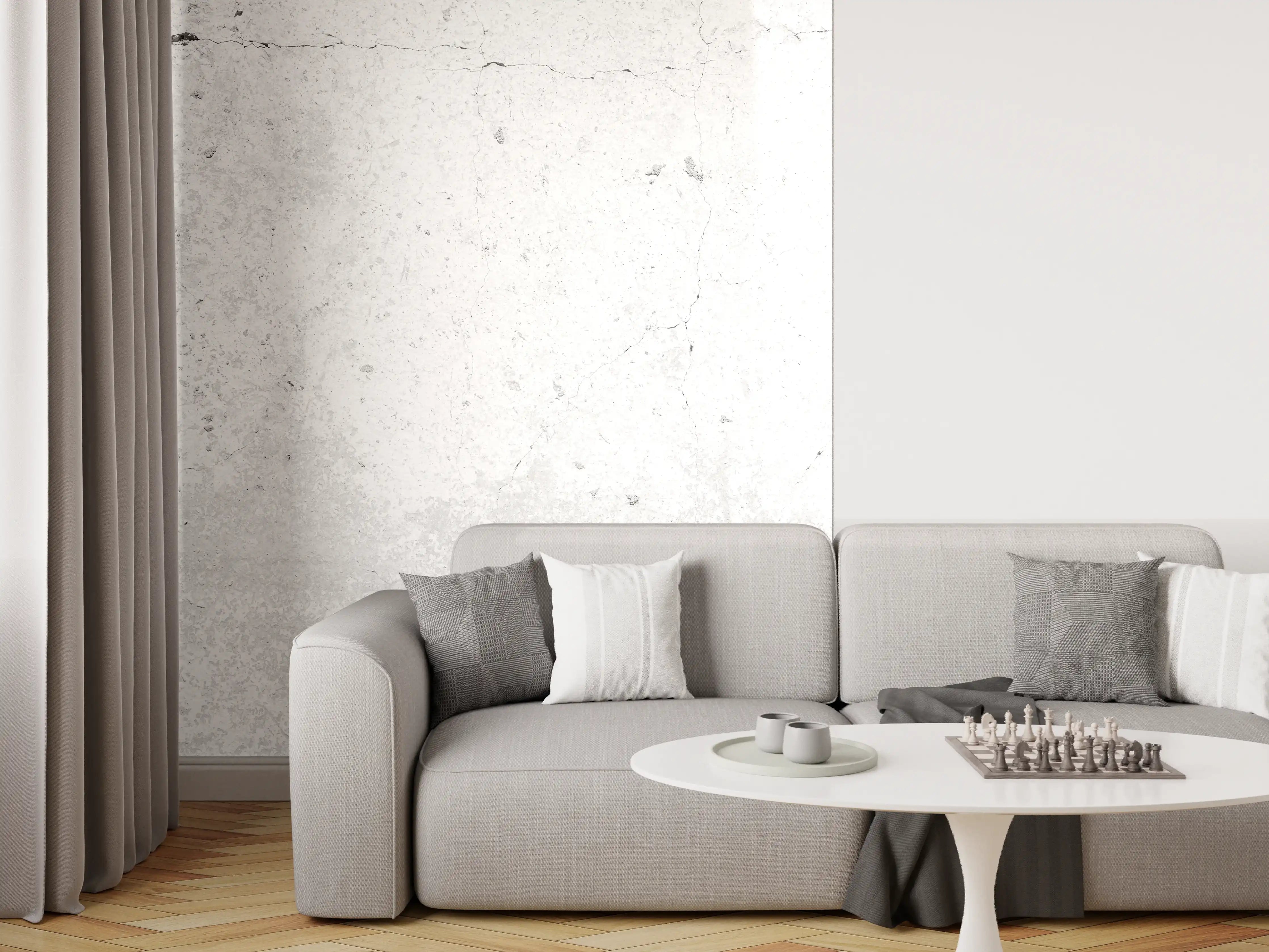 Wandverkleidung Wohnzimmer - Weiß getünchte alte Betonwand