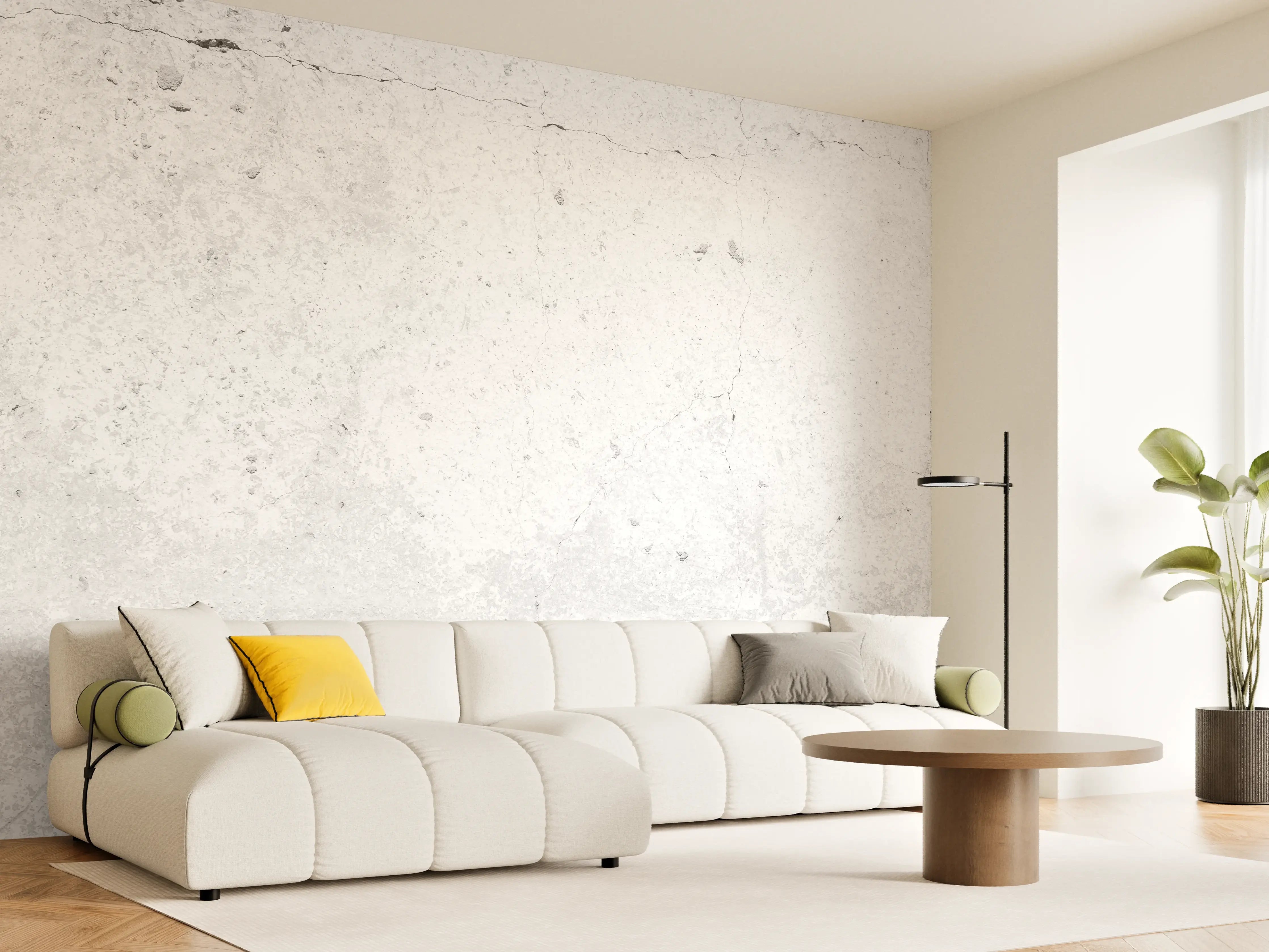 Wandverkleidung Wohnzimmer - Weiß getünchte alte Betonwand