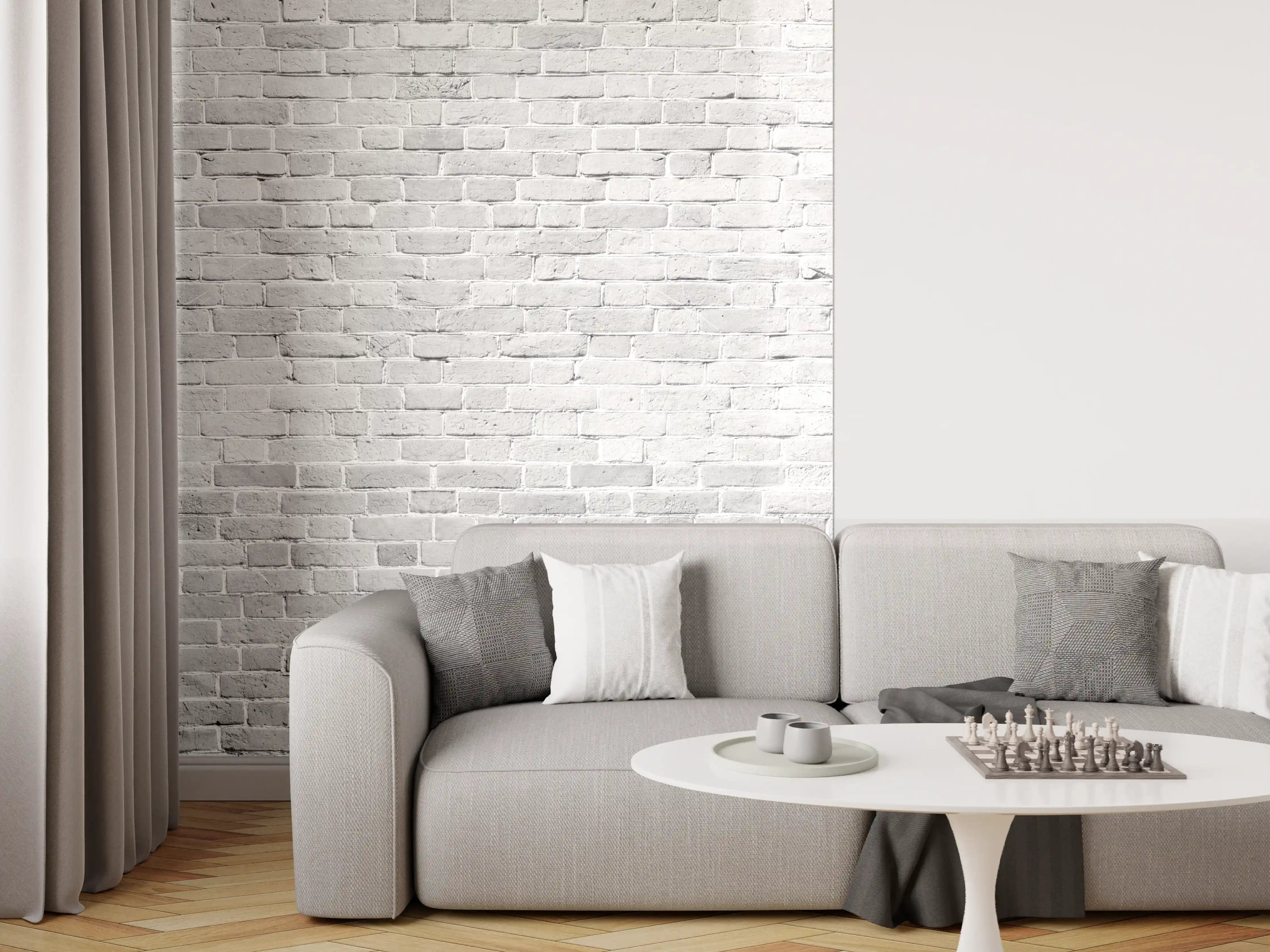 Wandverkleidung Wohnzimmer - Weiß gewaschene Ziegelwand Textur