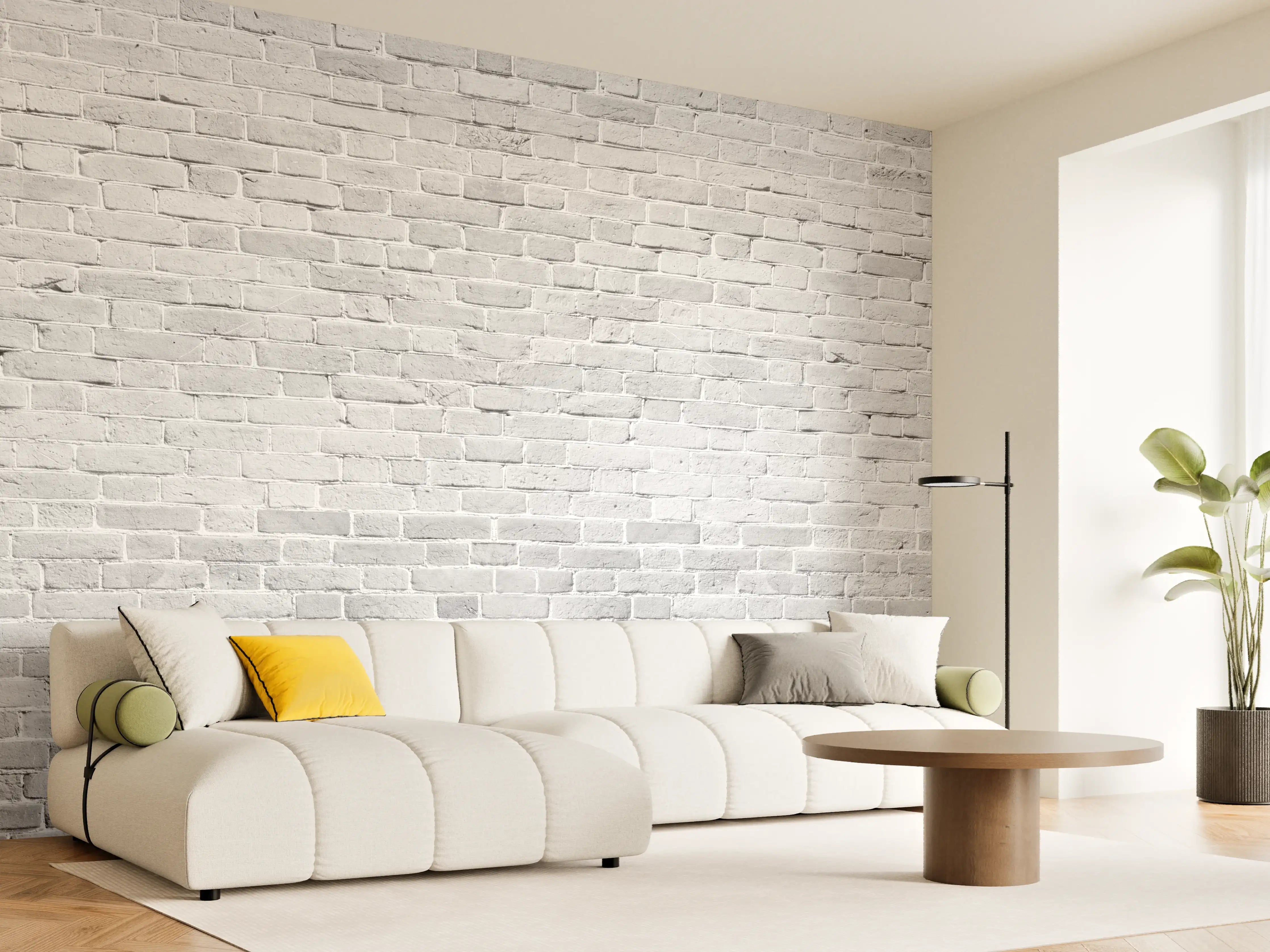 Wandverkleidung Wohnzimmer - Weiß gewaschene Ziegelwand Textur