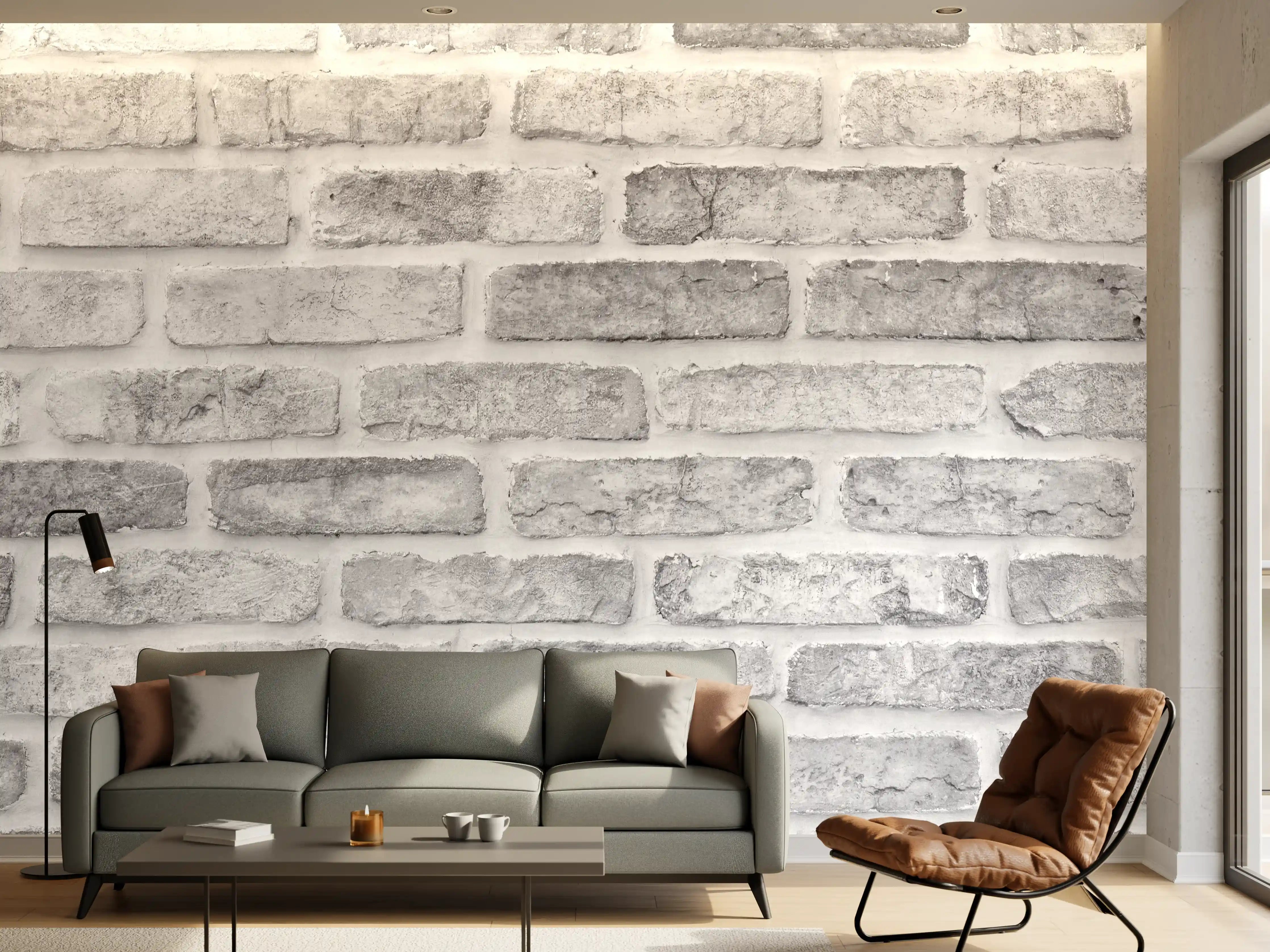 Wandverkleidung Wohnzimmer - Weiß gewaschene Ziegelwand