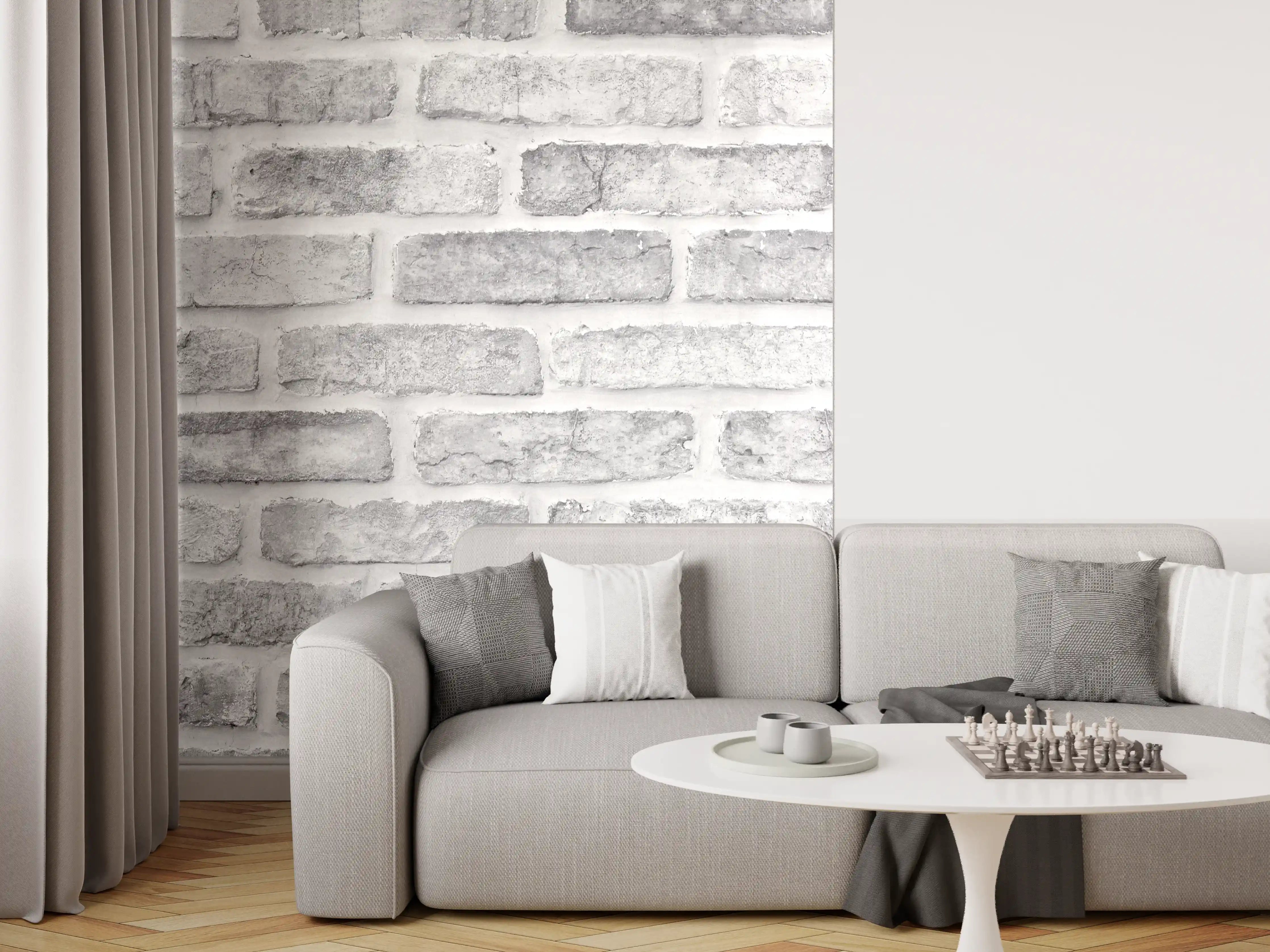 Wandverkleidung Wohnzimmer - Weiß gewaschene Ziegelwand