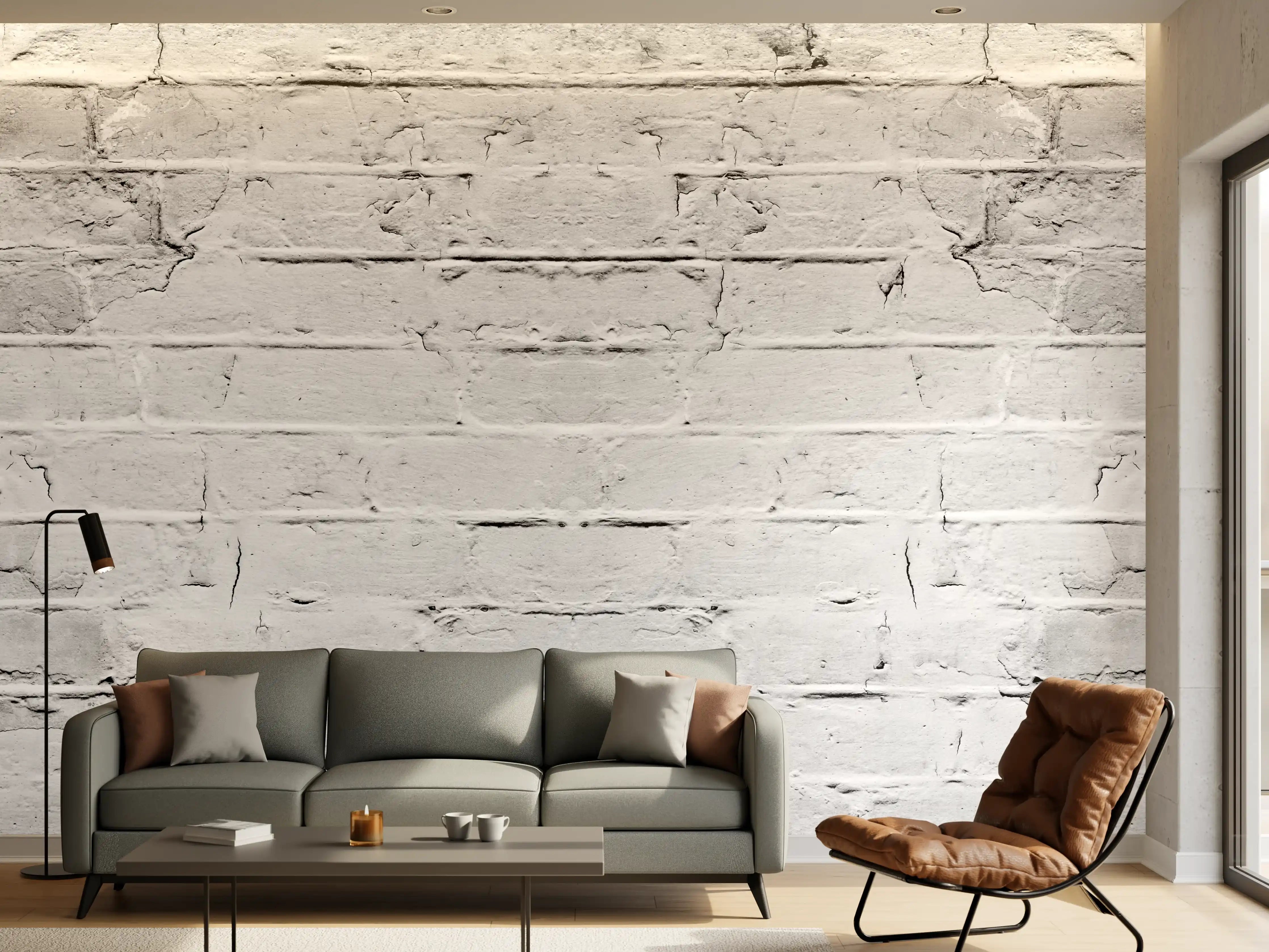 Wandverkleidung Wohnzimmer - Weiß grau beschädigte Backstein Wand