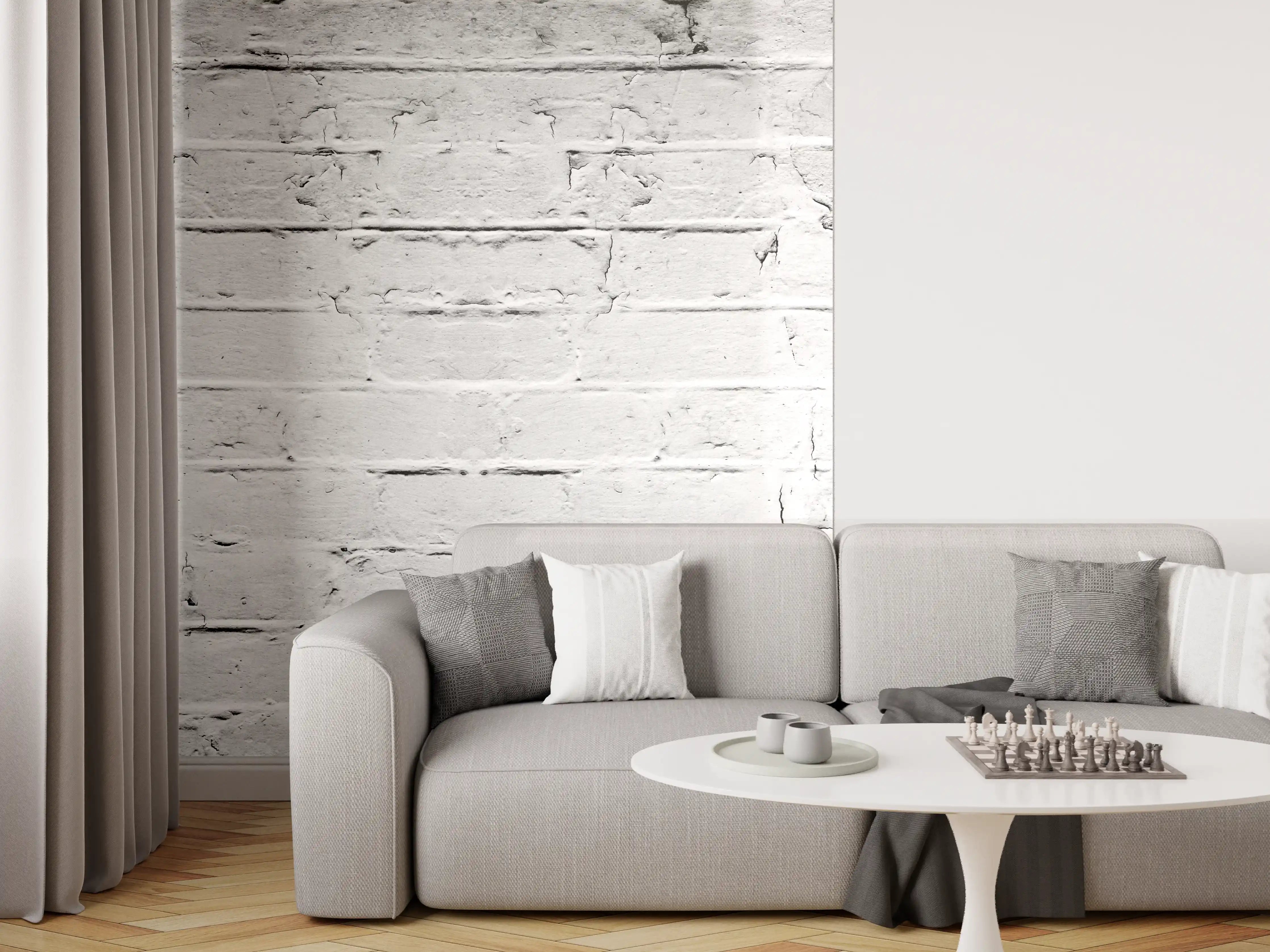 Wandverkleidung Wohnzimmer - Weiß grau beschädigte Backstein Wand