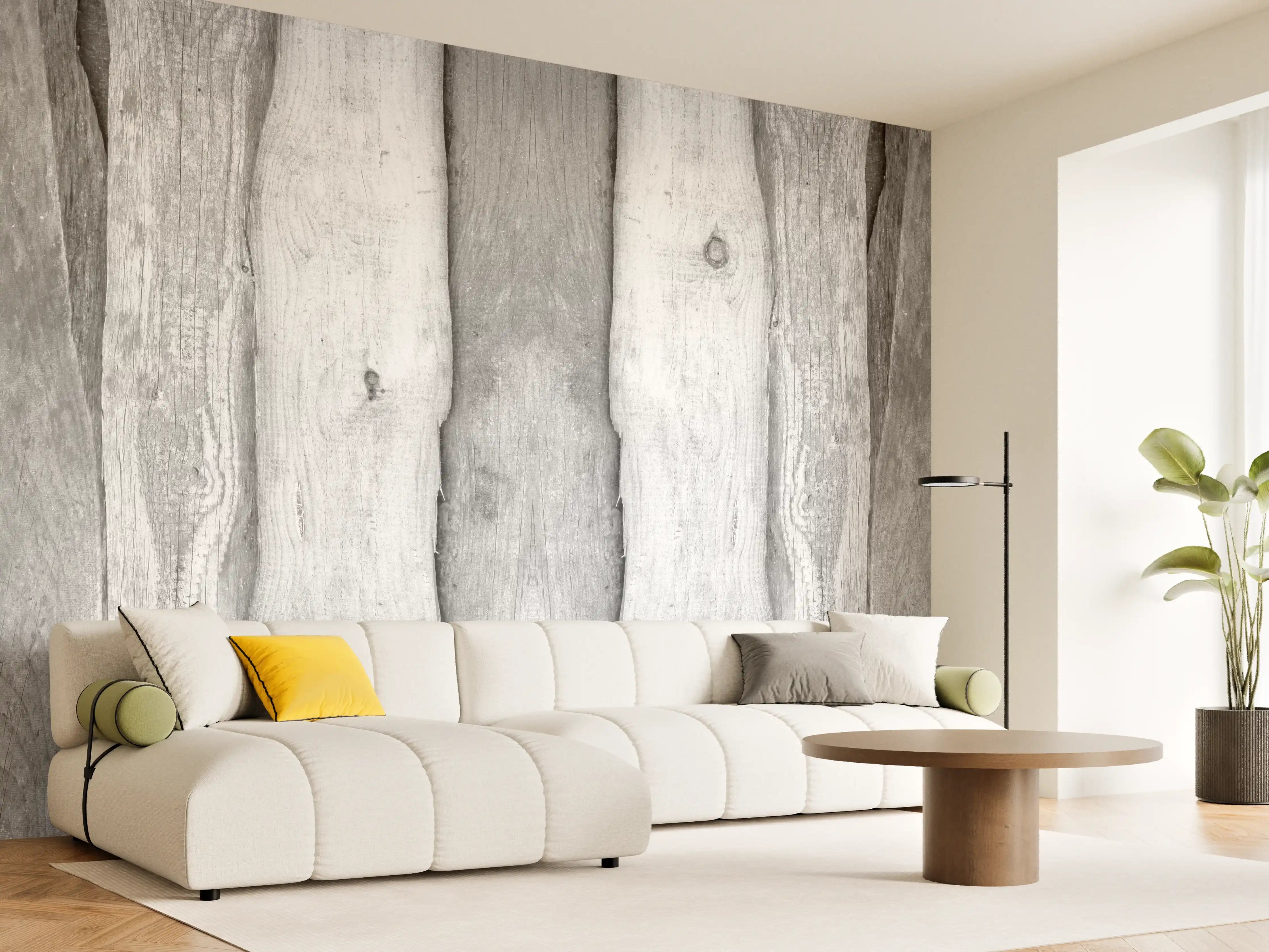 Wandverkleidung Wohnzimmer - Weiß grau gestrichene Holzstruktur
