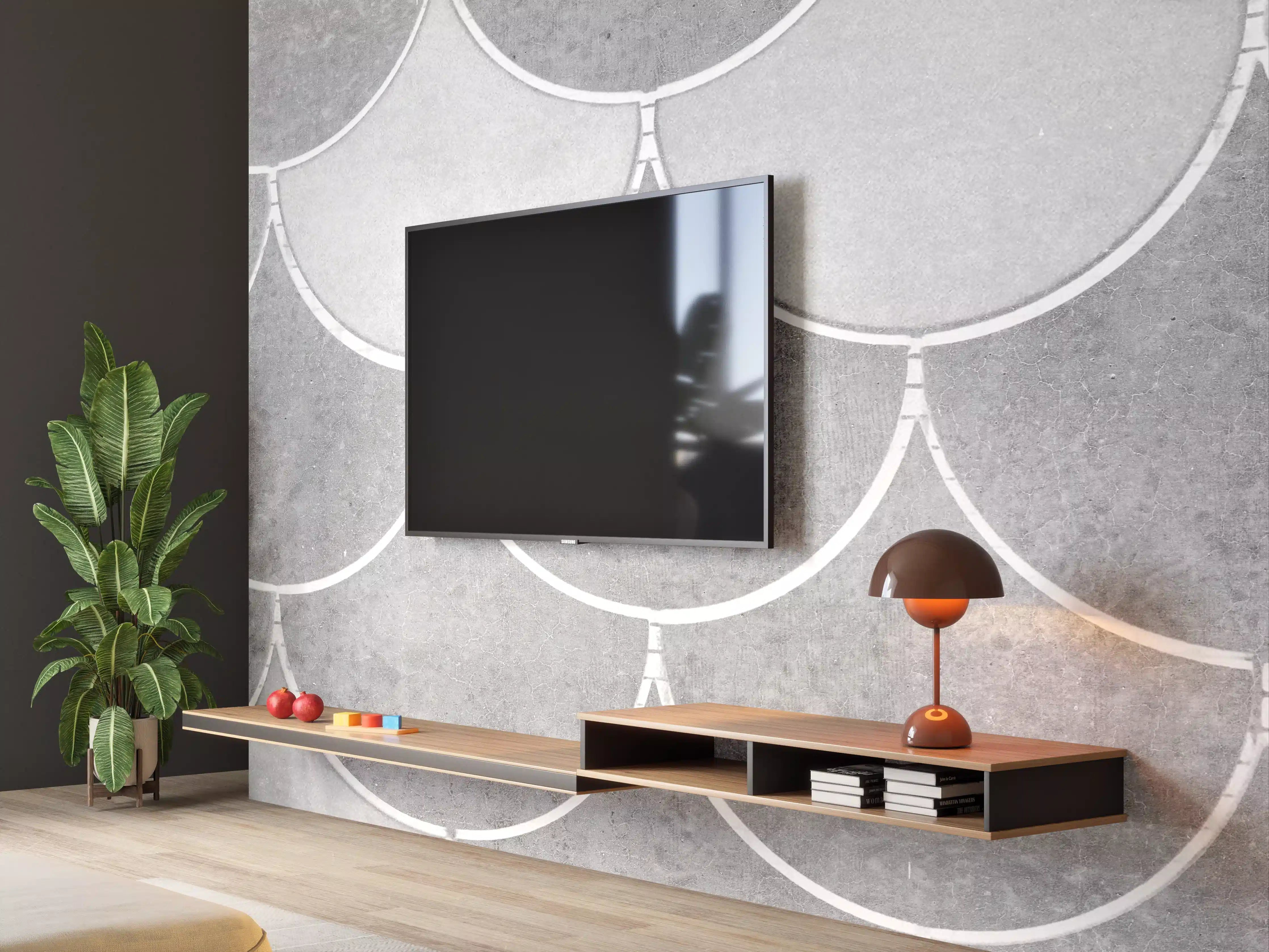 Wandverkleidung Wohnzimmer - Weiß-graue Fischschuppen Fliesen