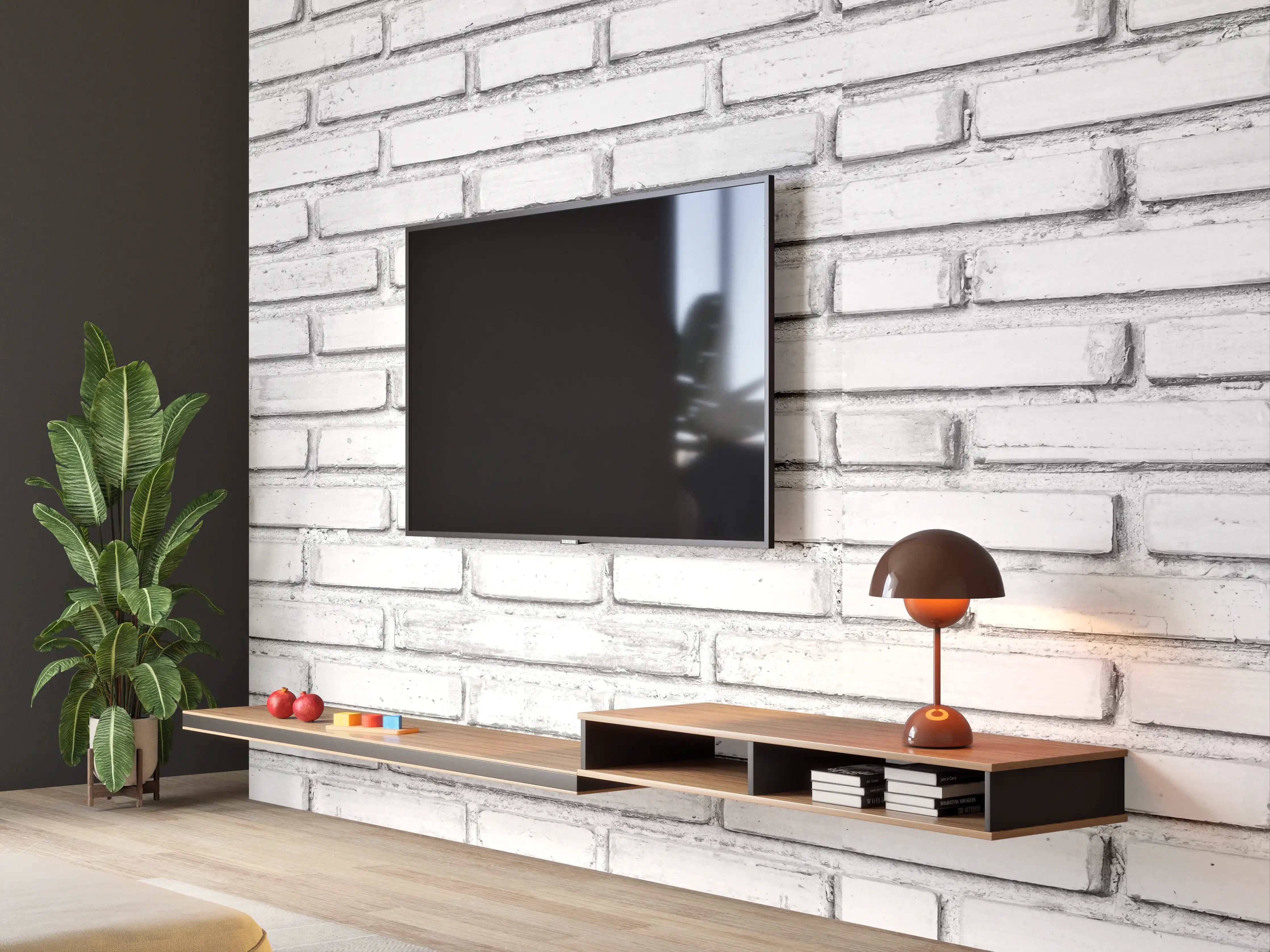 Wandverkleidung Wohnzimmer - Weiße Backsteinmauer