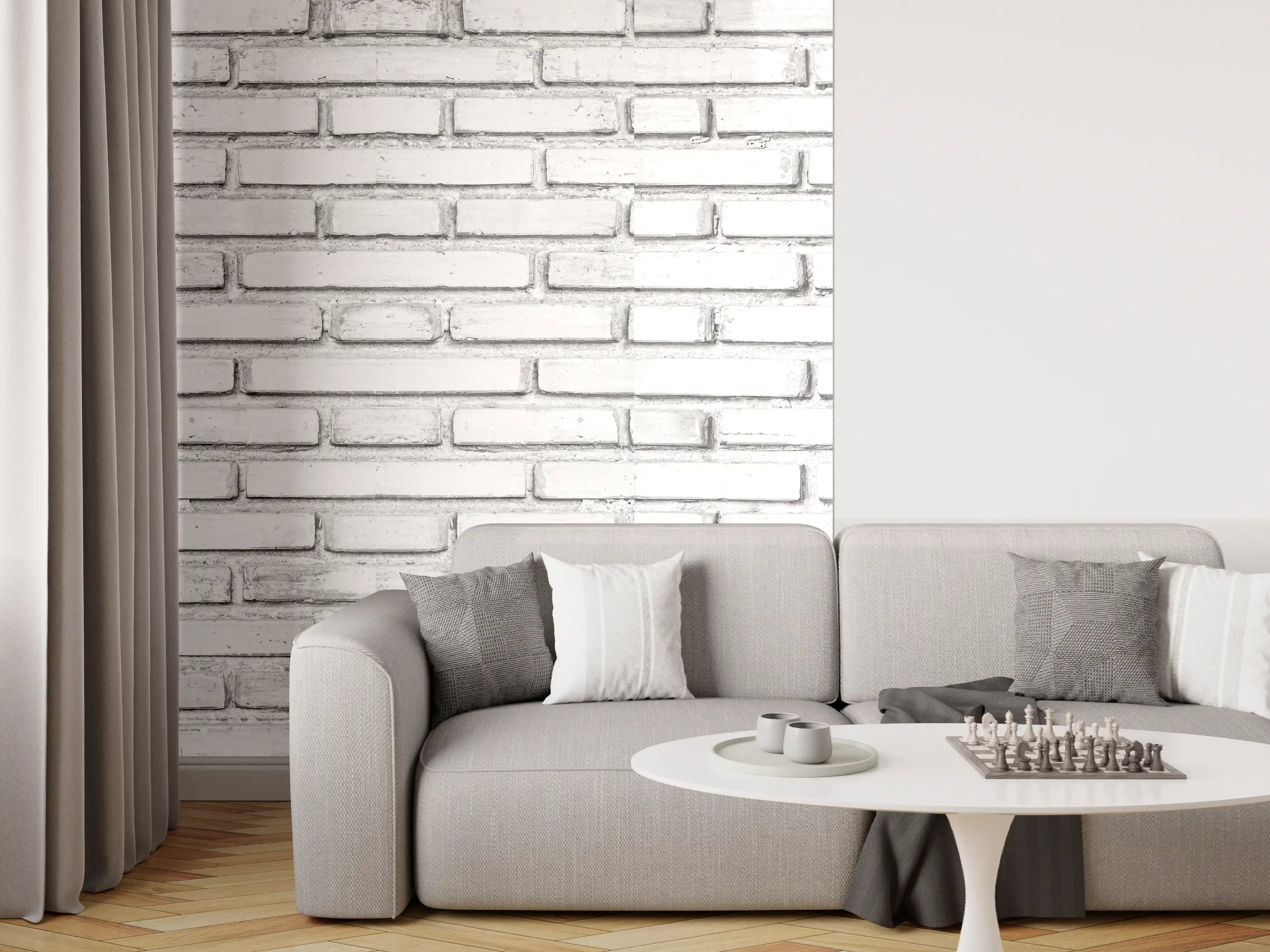 Wandverkleidung Wohnzimmer - Weiße Backsteinmauer