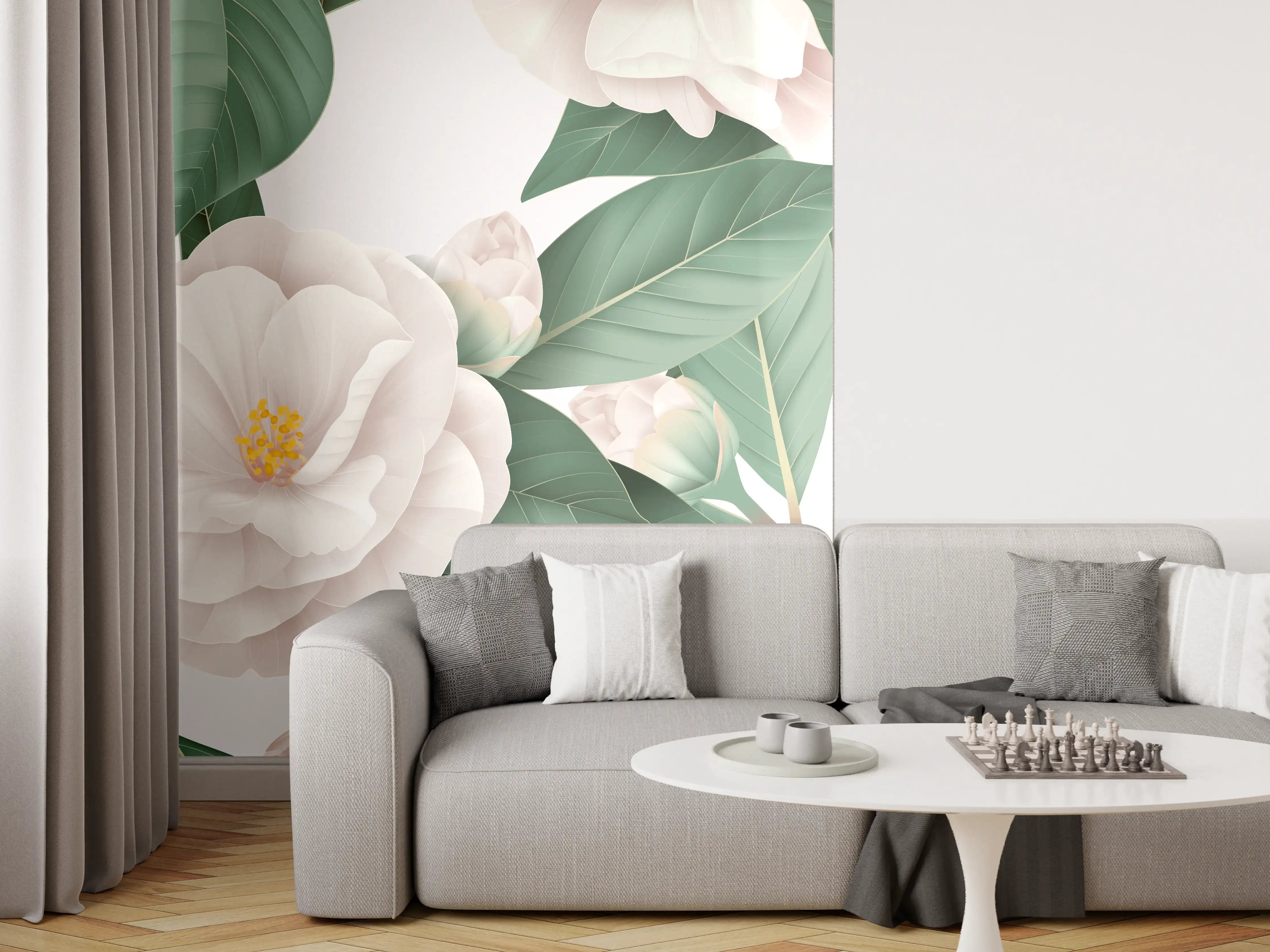 Wandverkleidung Wohnzimmer - Weiße Blüten