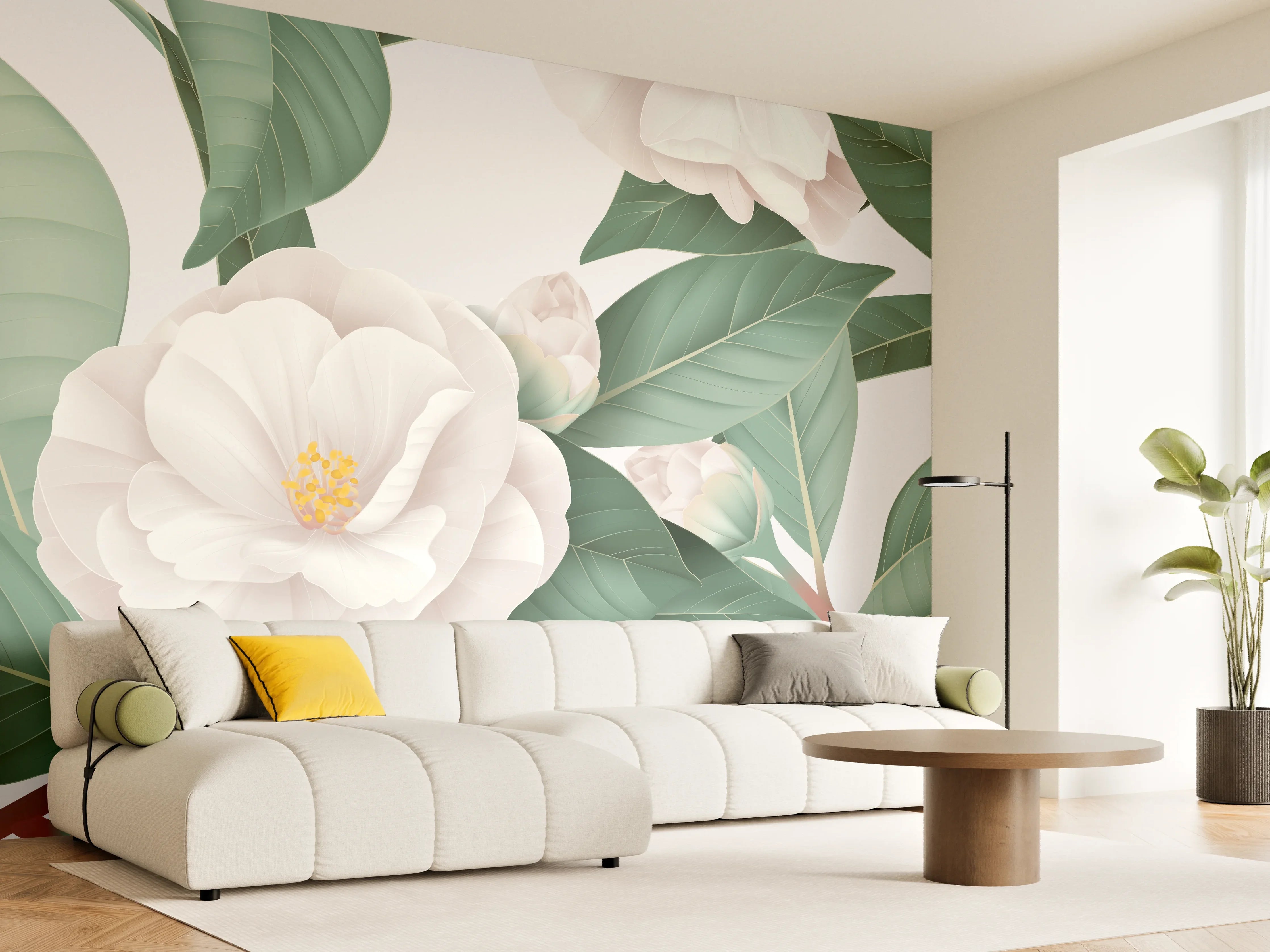 Wandverkleidung Wohnzimmer - Weiße Blüten