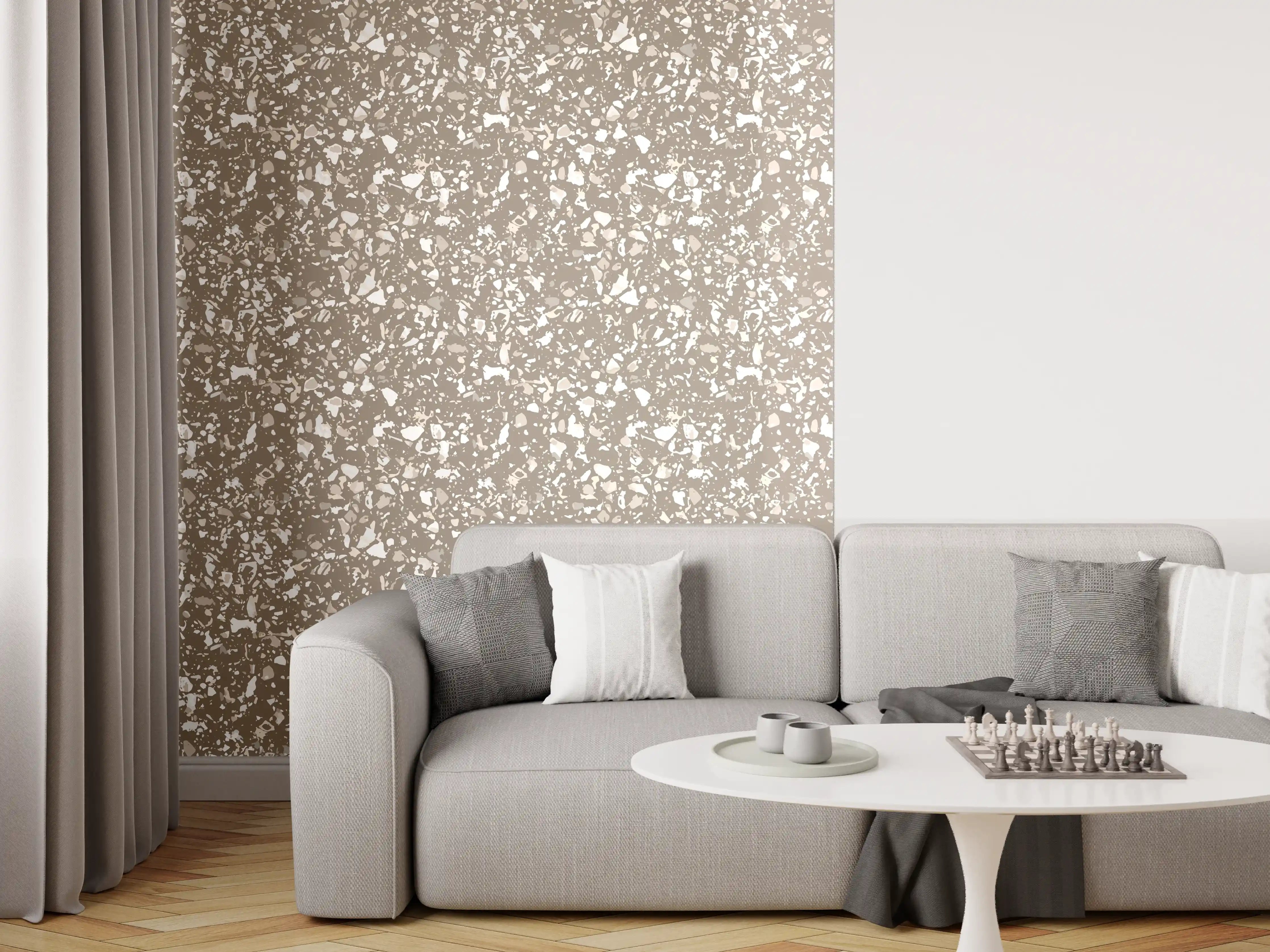 Wandverkleidung Wohnzimmer - Weiße Flecken auf grauem Hintergrund
