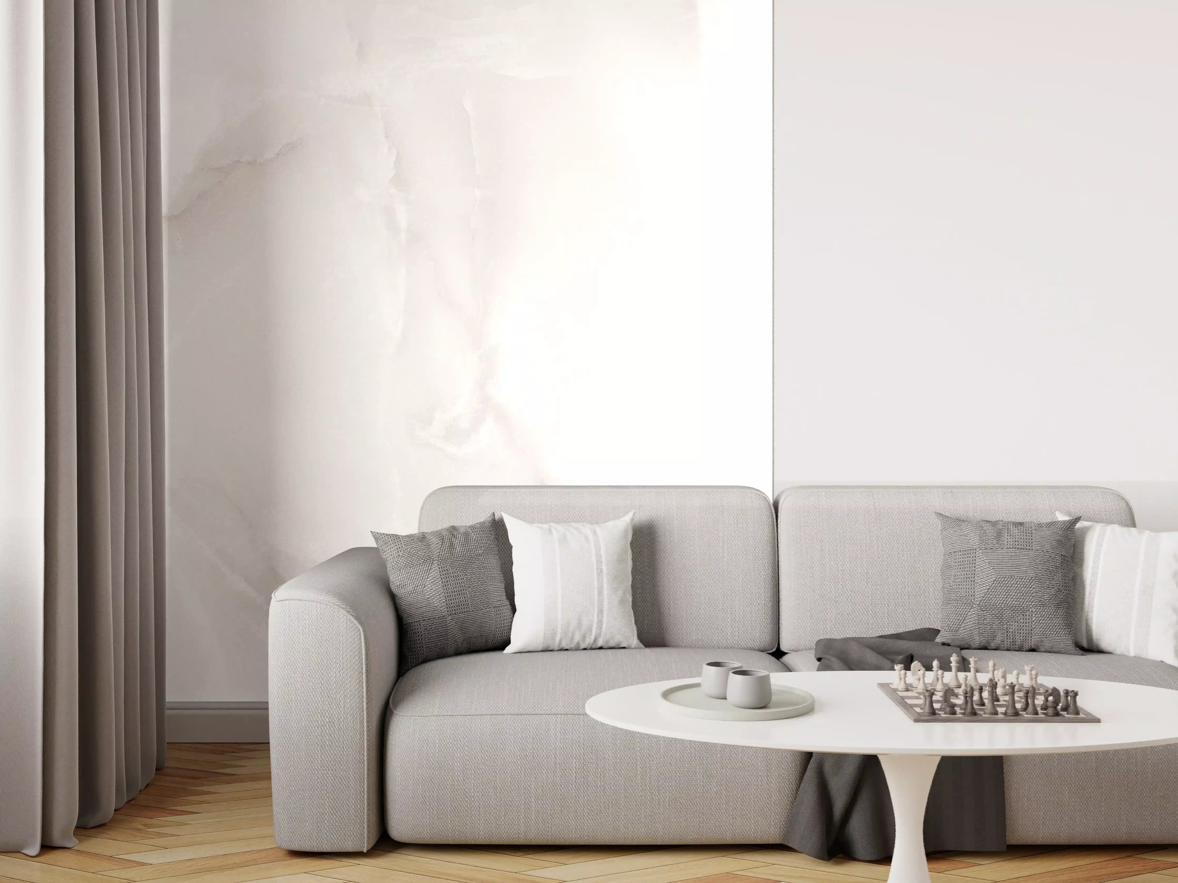 Wandverkleidung Wohnzimmer - Weiße Marmor-Textur mit feinen Grauschattierungen