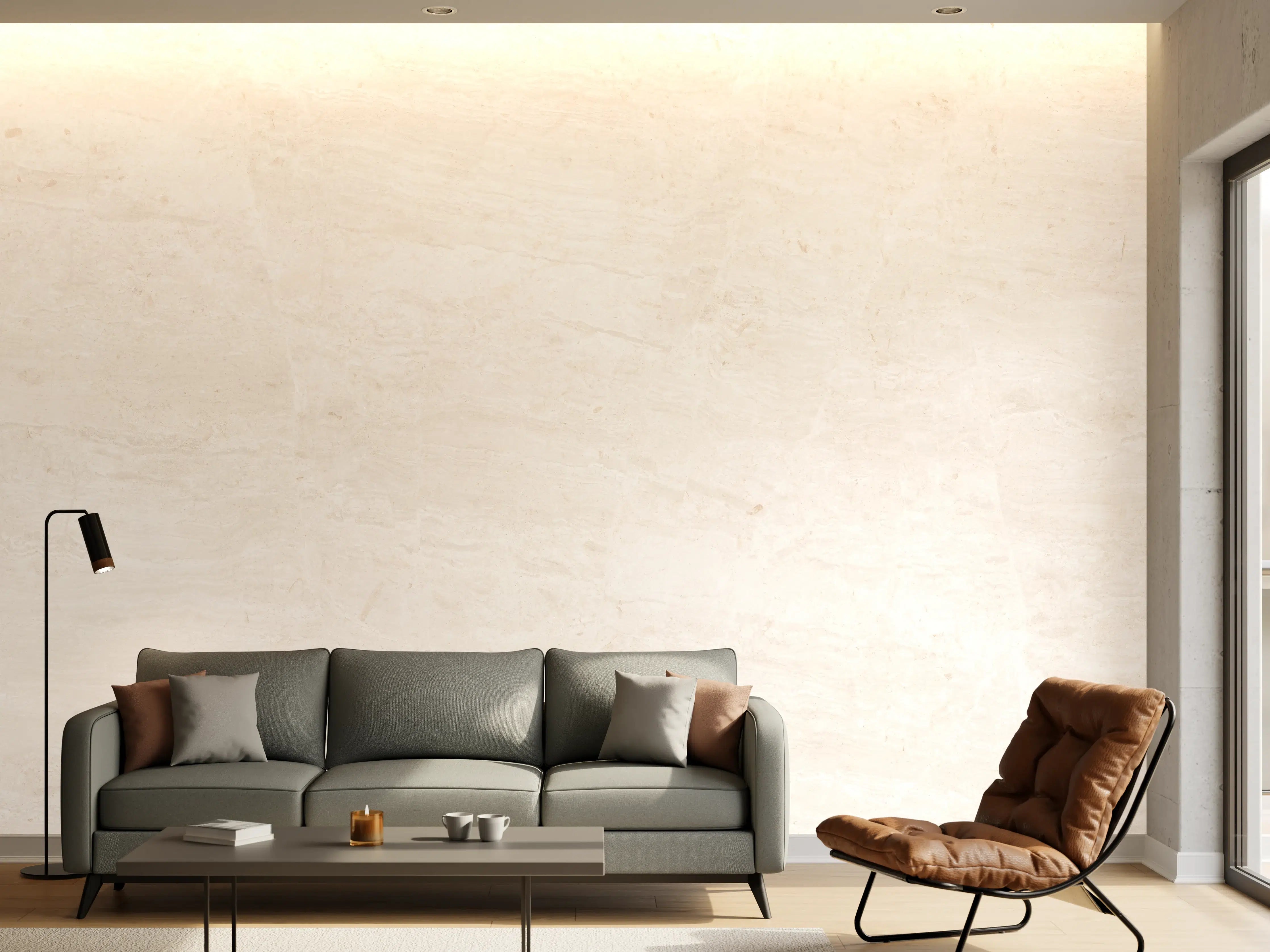 Wandverkleidung Wohnzimmer - Weiße Marmor-Textur mit feiner Maserung