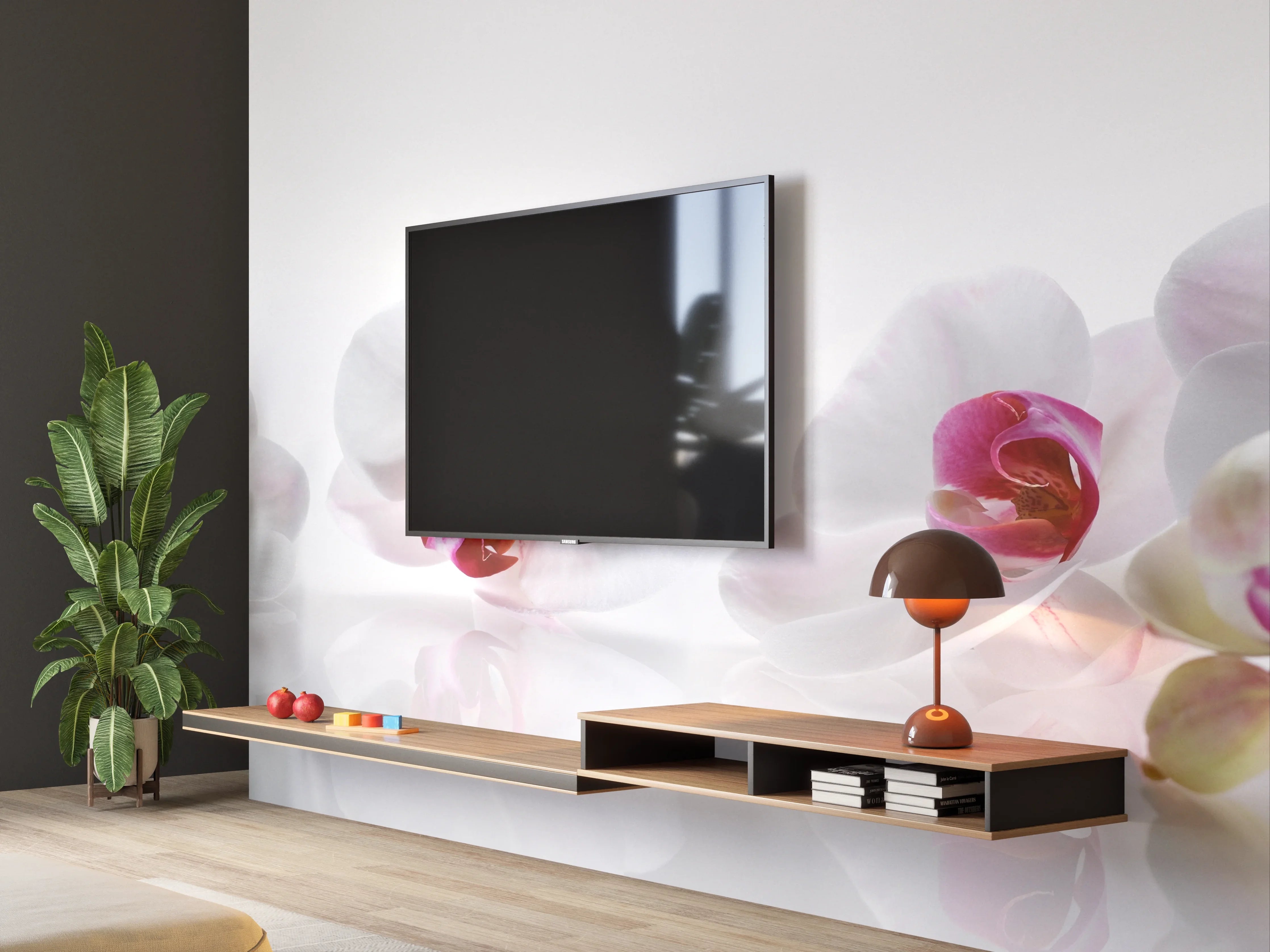 Wandverkleidung Wohnzimmer - Weiße Orchideen