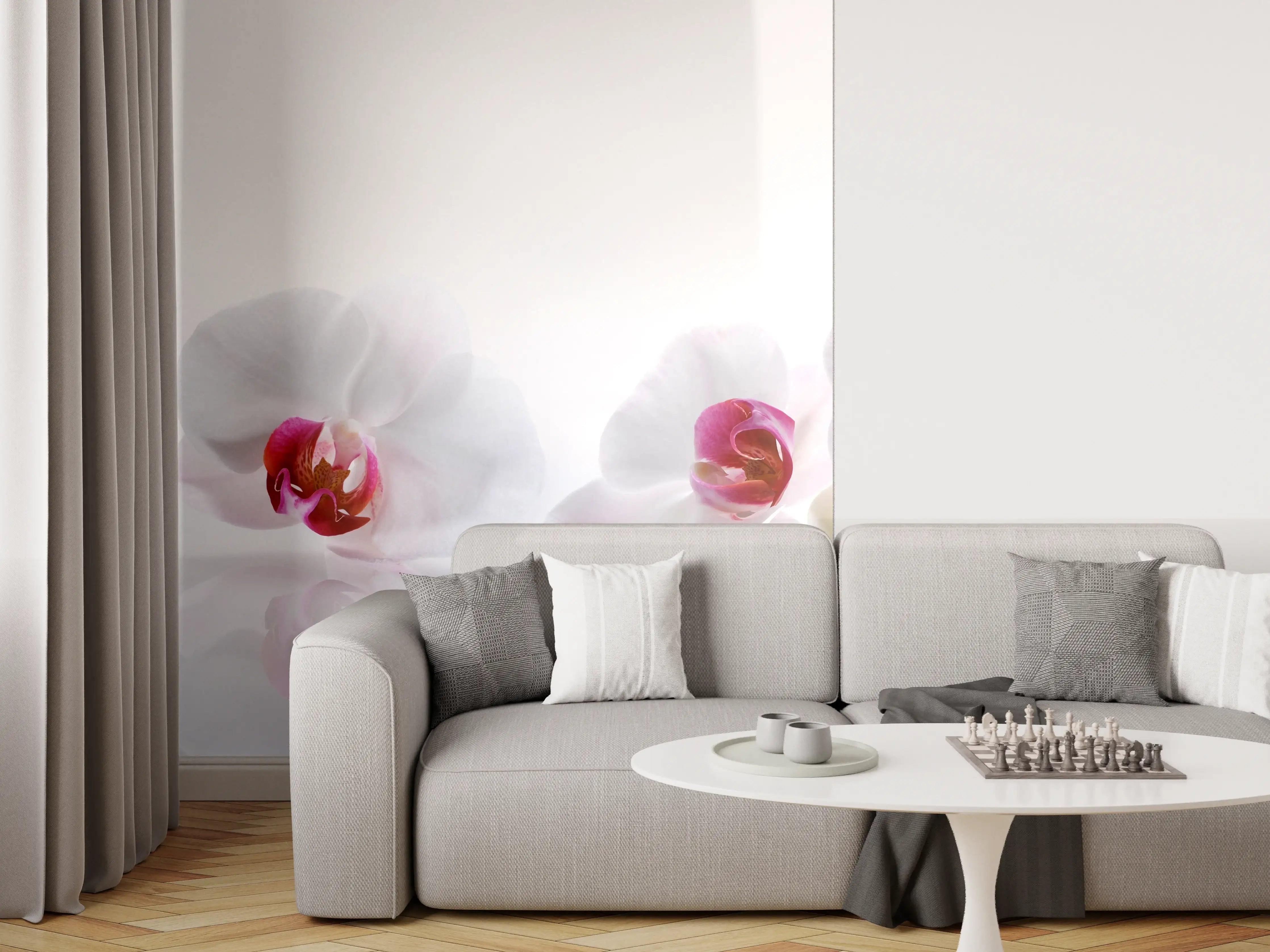 Wandverkleidung Wohnzimmer - Weiße Orchideen