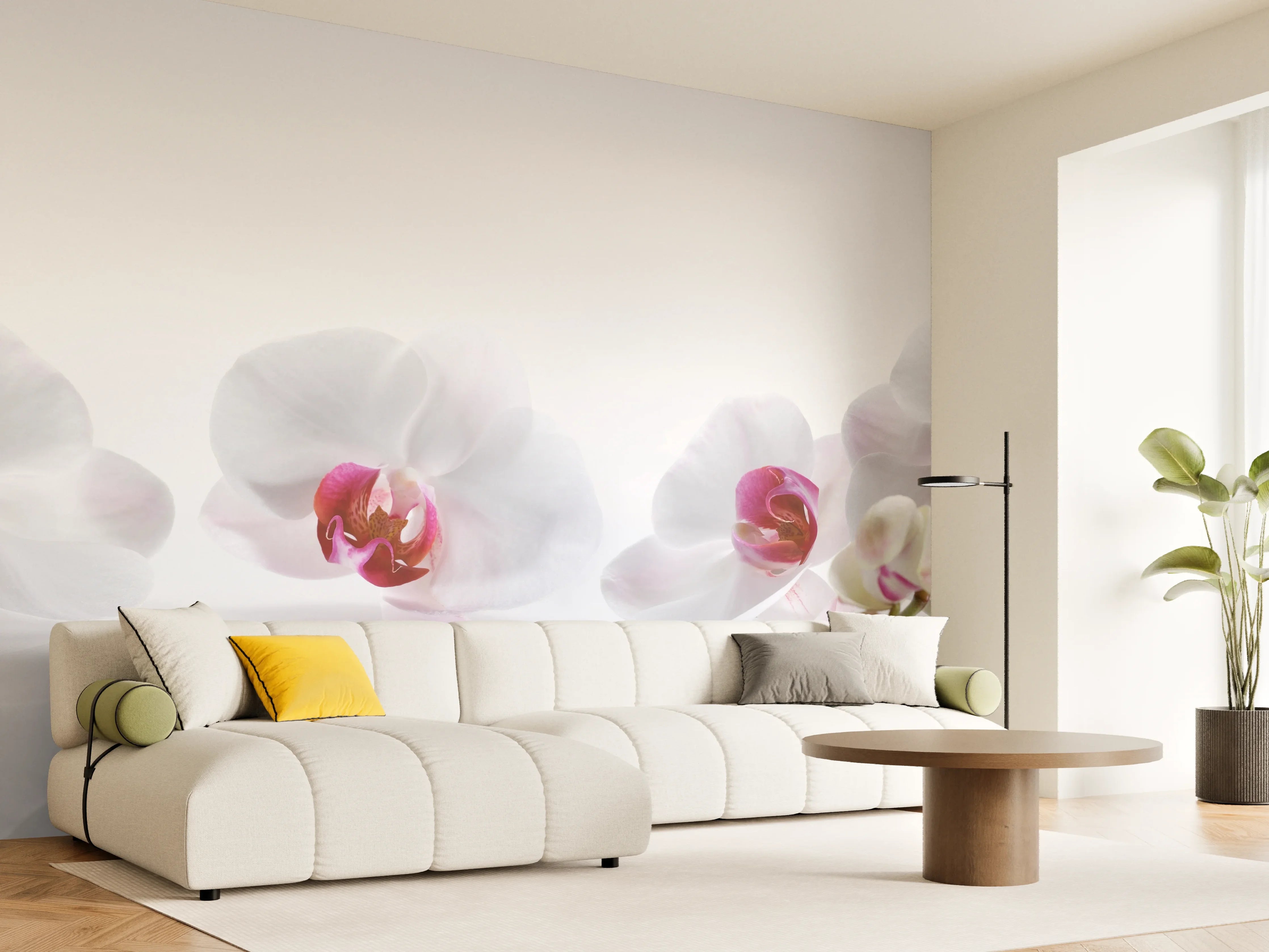 Wandverkleidung Wohnzimmer - Weiße Orchideen
