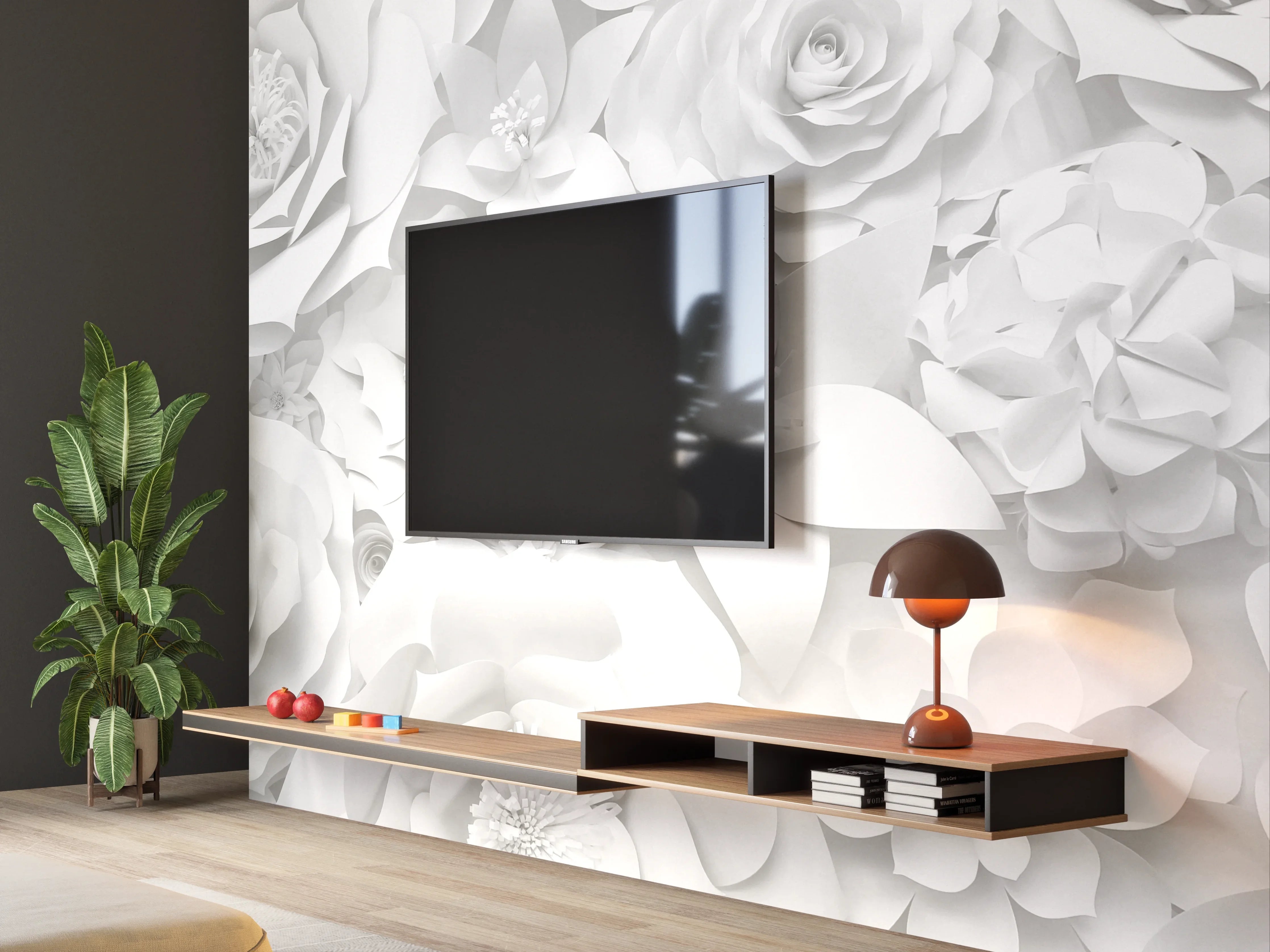 Wandverkleidung Wohnzimmer - Weiße Papierblumen Deco