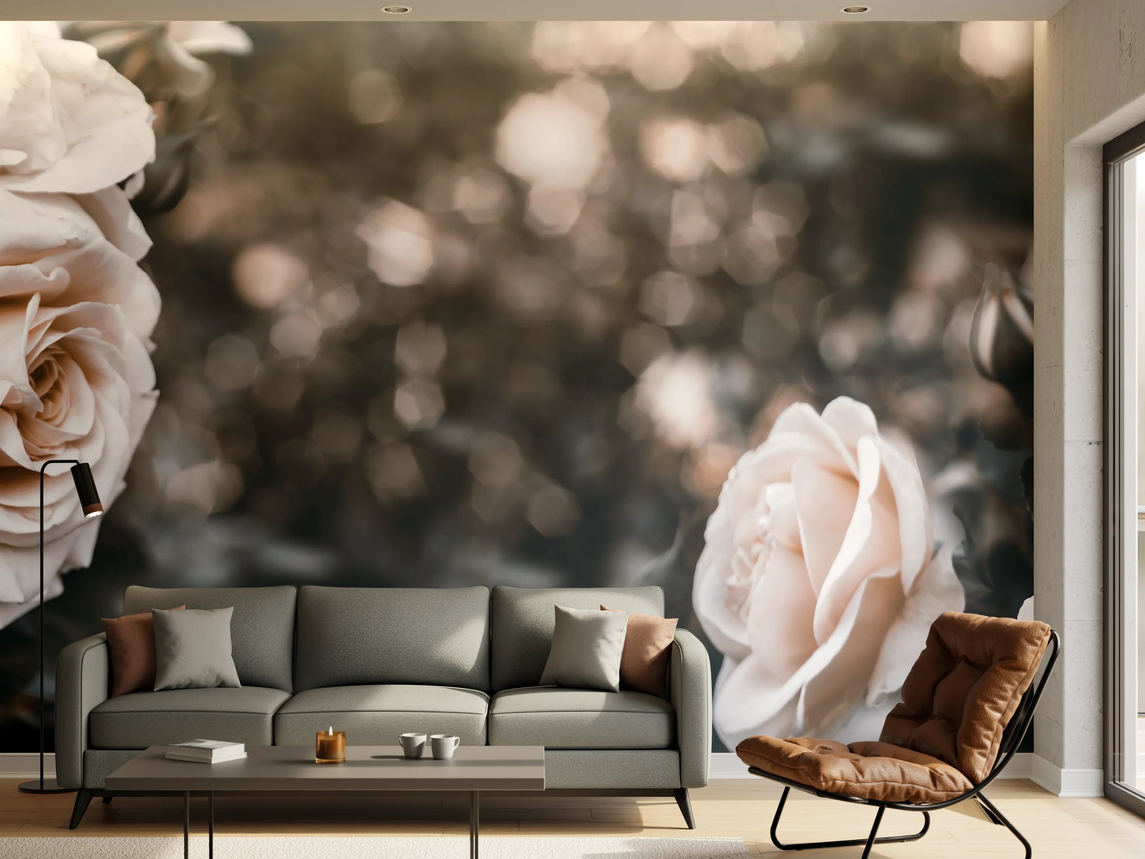 Wandverkleidung Wohnzimmer - Weisse Pastell- Rosen - Fine Art