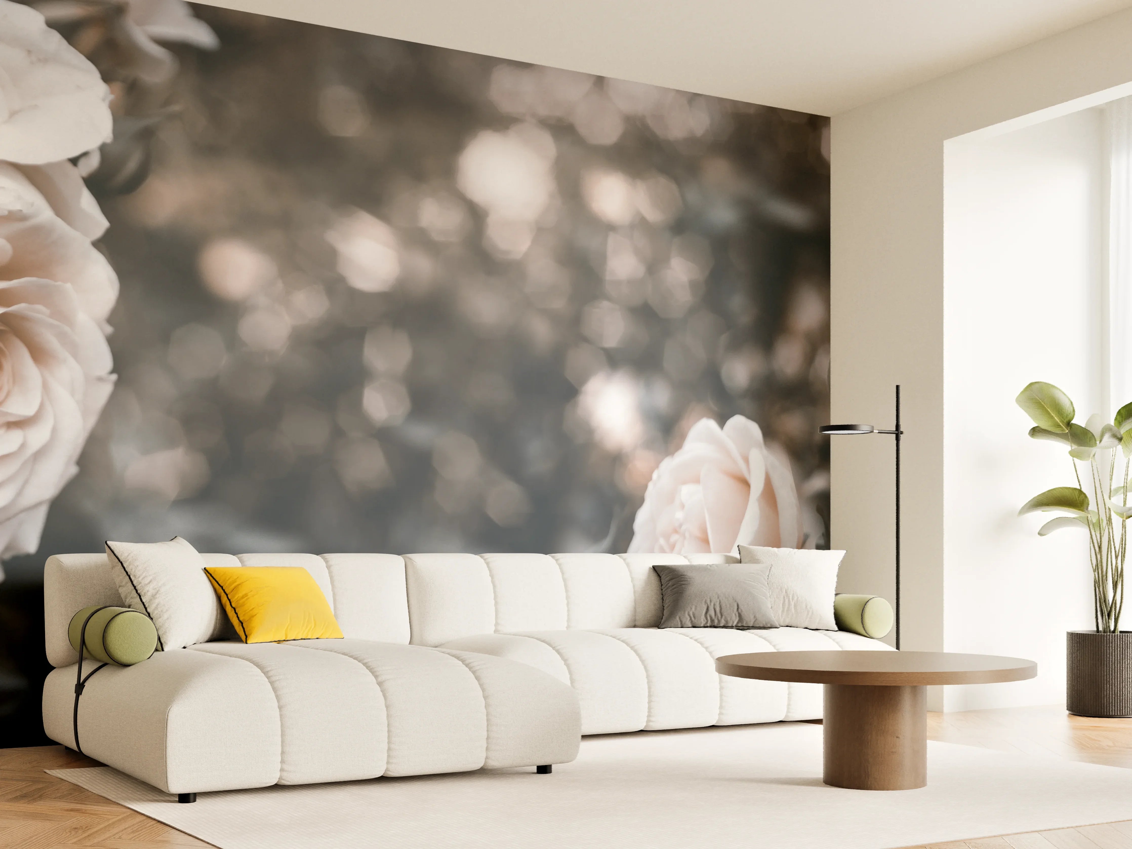 Wandverkleidung Wohnzimmer - Weisse Pastell- Rosen - Fine Art