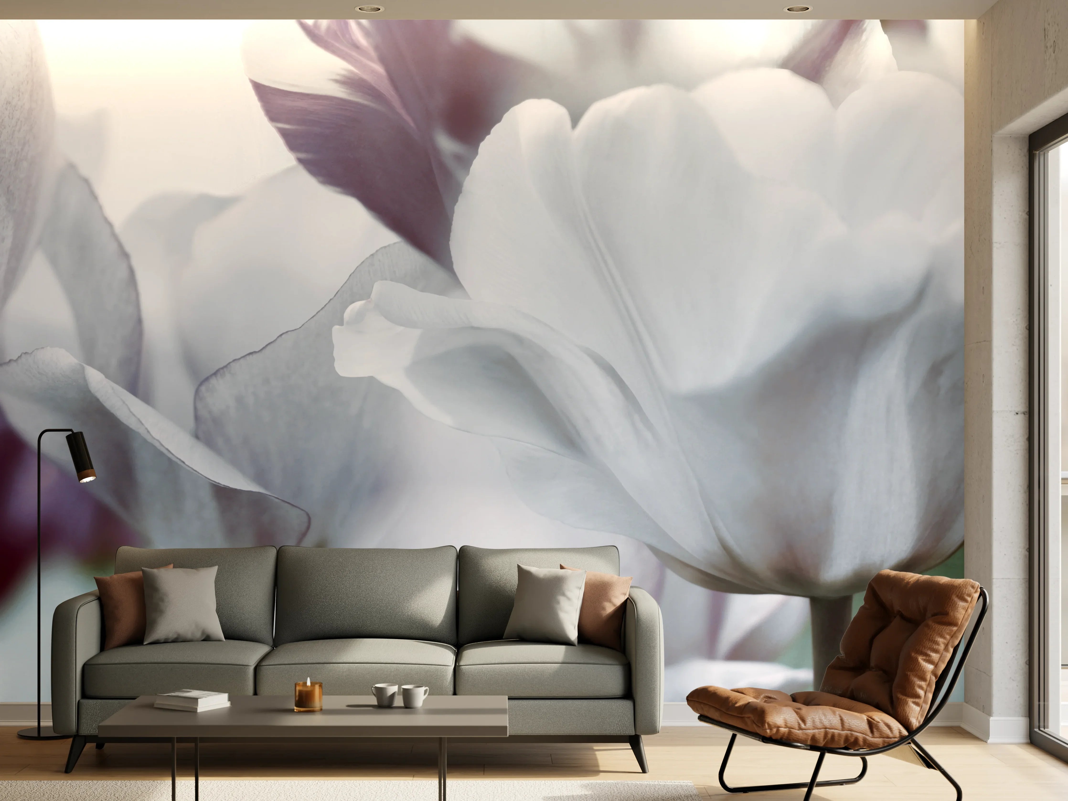 Wandverkleidung Wohnzimmer - Weiße Tulpen