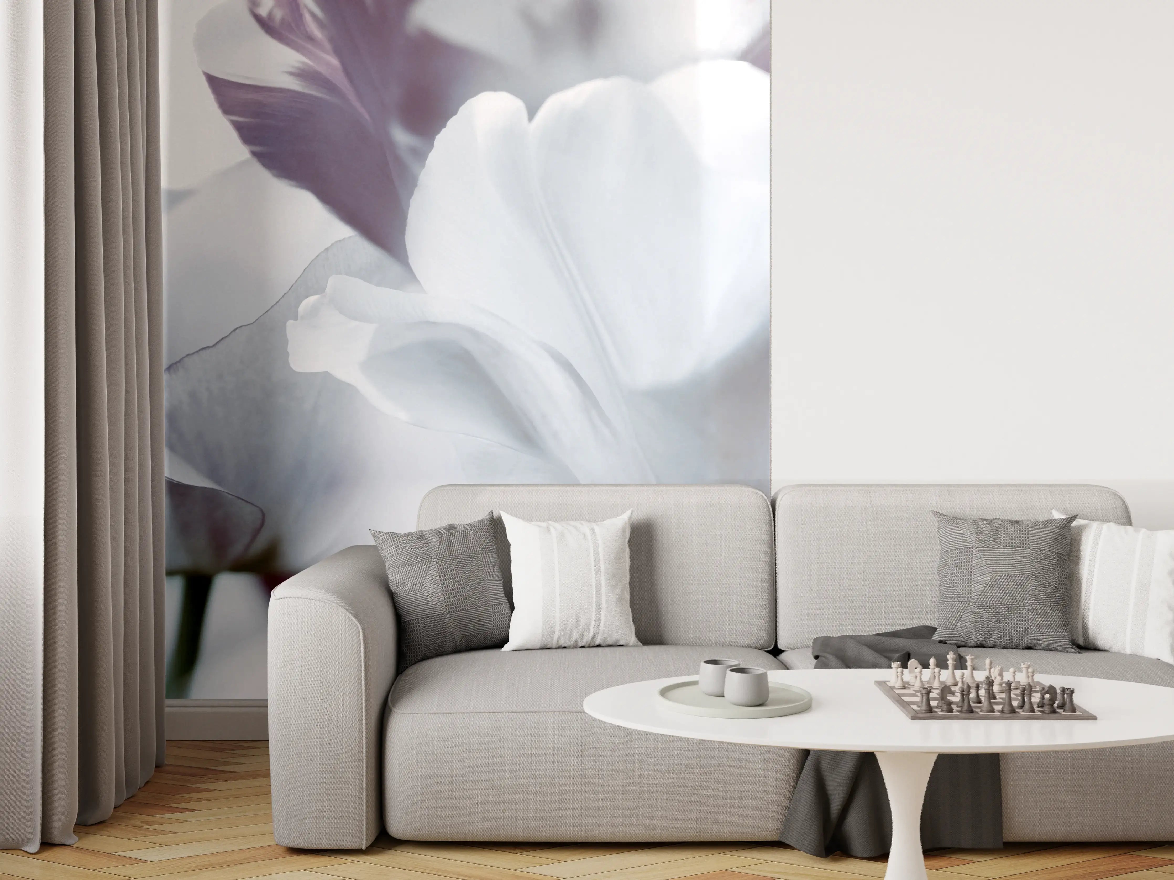 Wandverkleidung Wohnzimmer - Weiße Tulpen