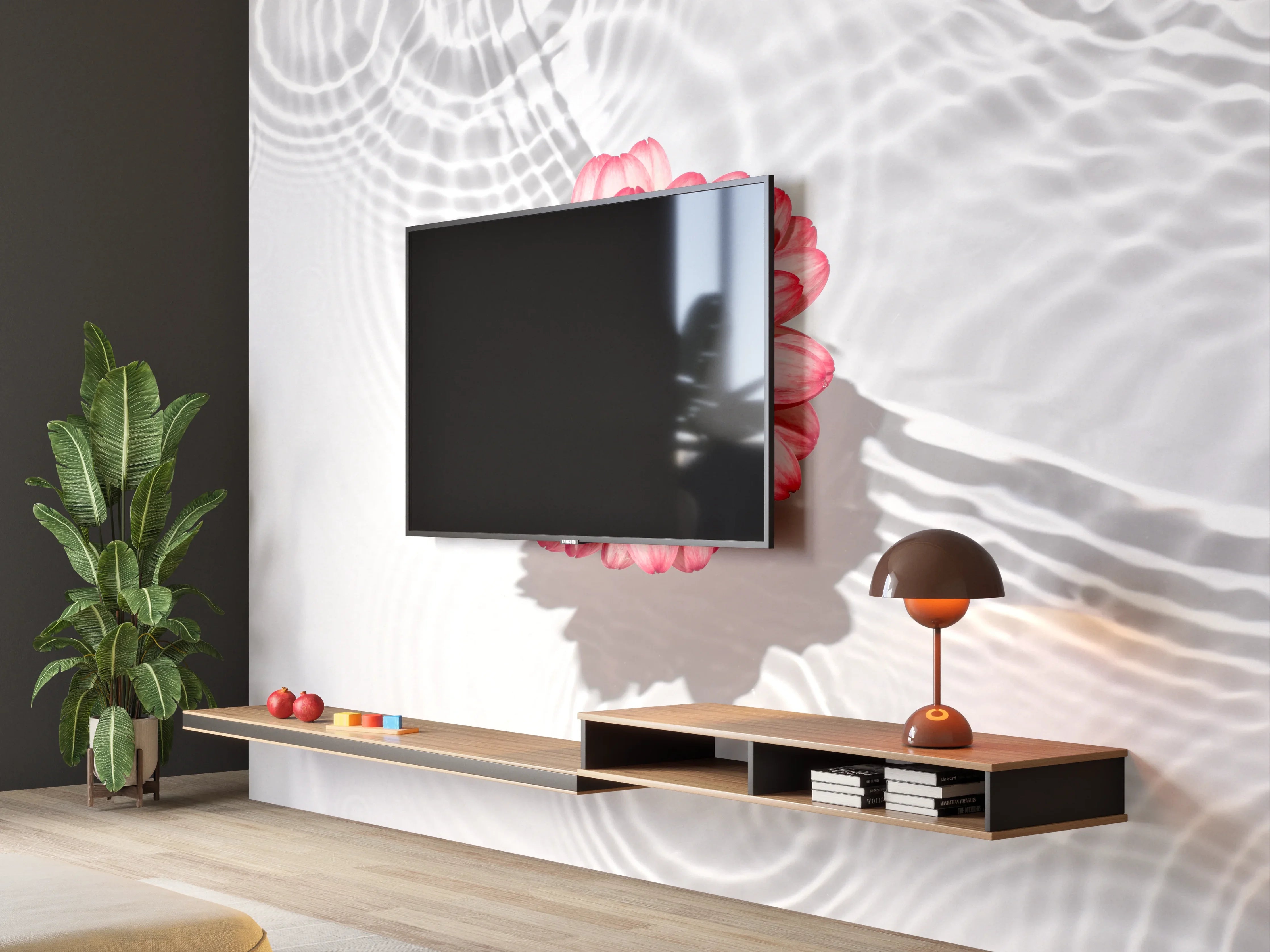 Wandverkleidung Wohnzimmer - Weiße Wasserblume in Rosa