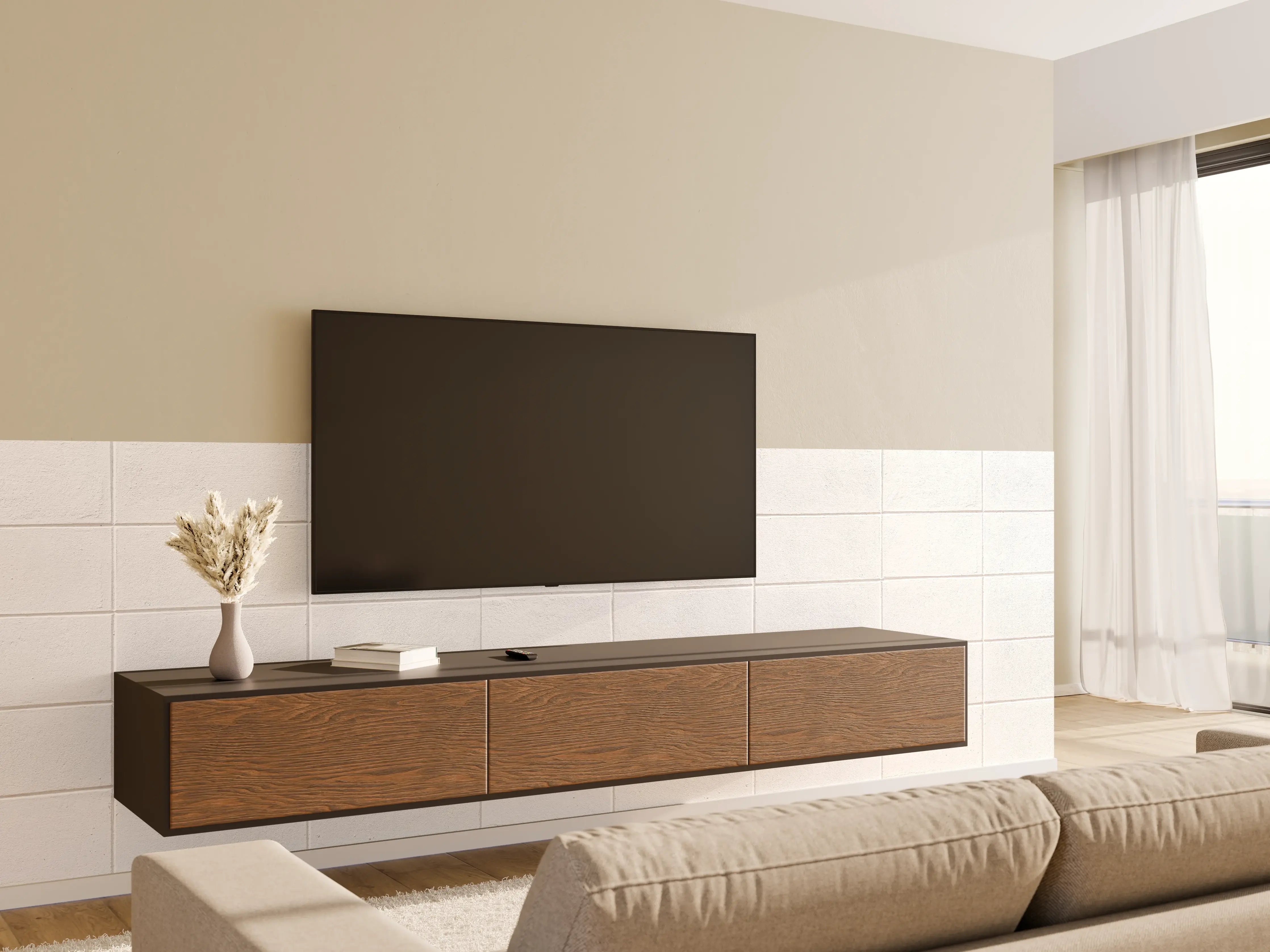 Wandverkleidung Wohnzimmer - Weiße Zementblock-Wand
