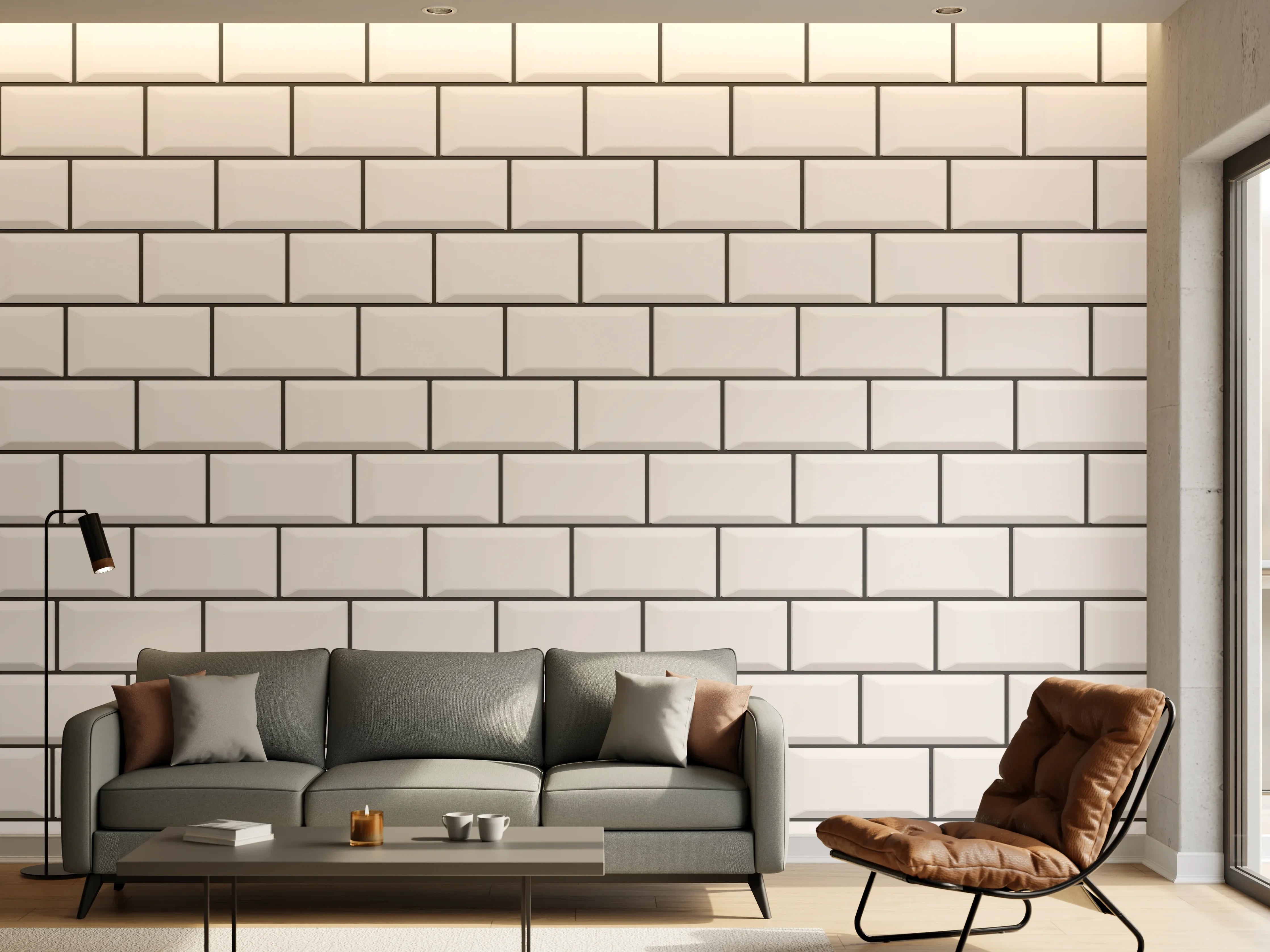 Wandverkleidung Wohnzimmer - Weiße Ziegel Wandtextur