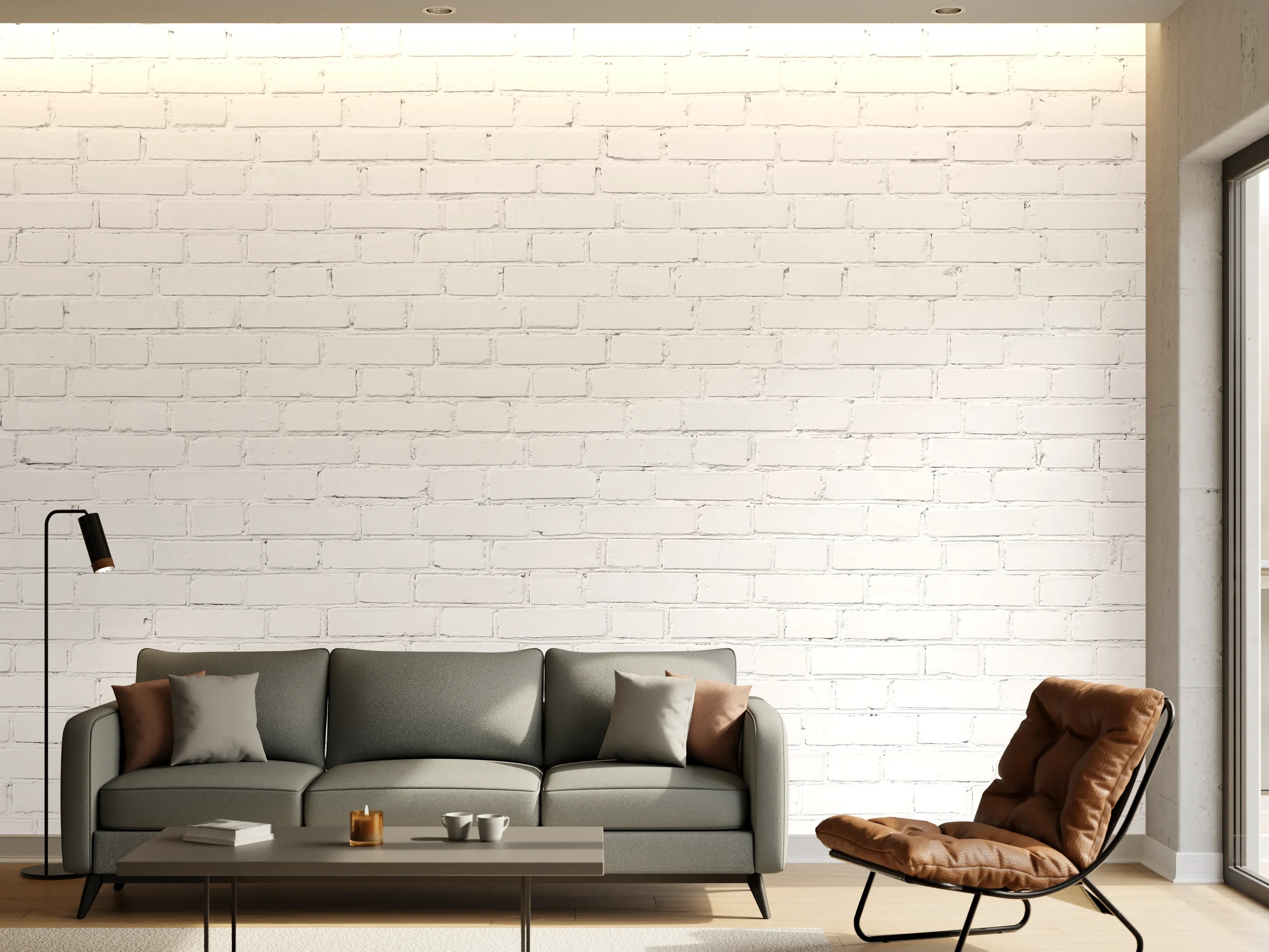 Wandverkleidung Wohnzimmer - Weiße Ziegelmauer Wanddekoration